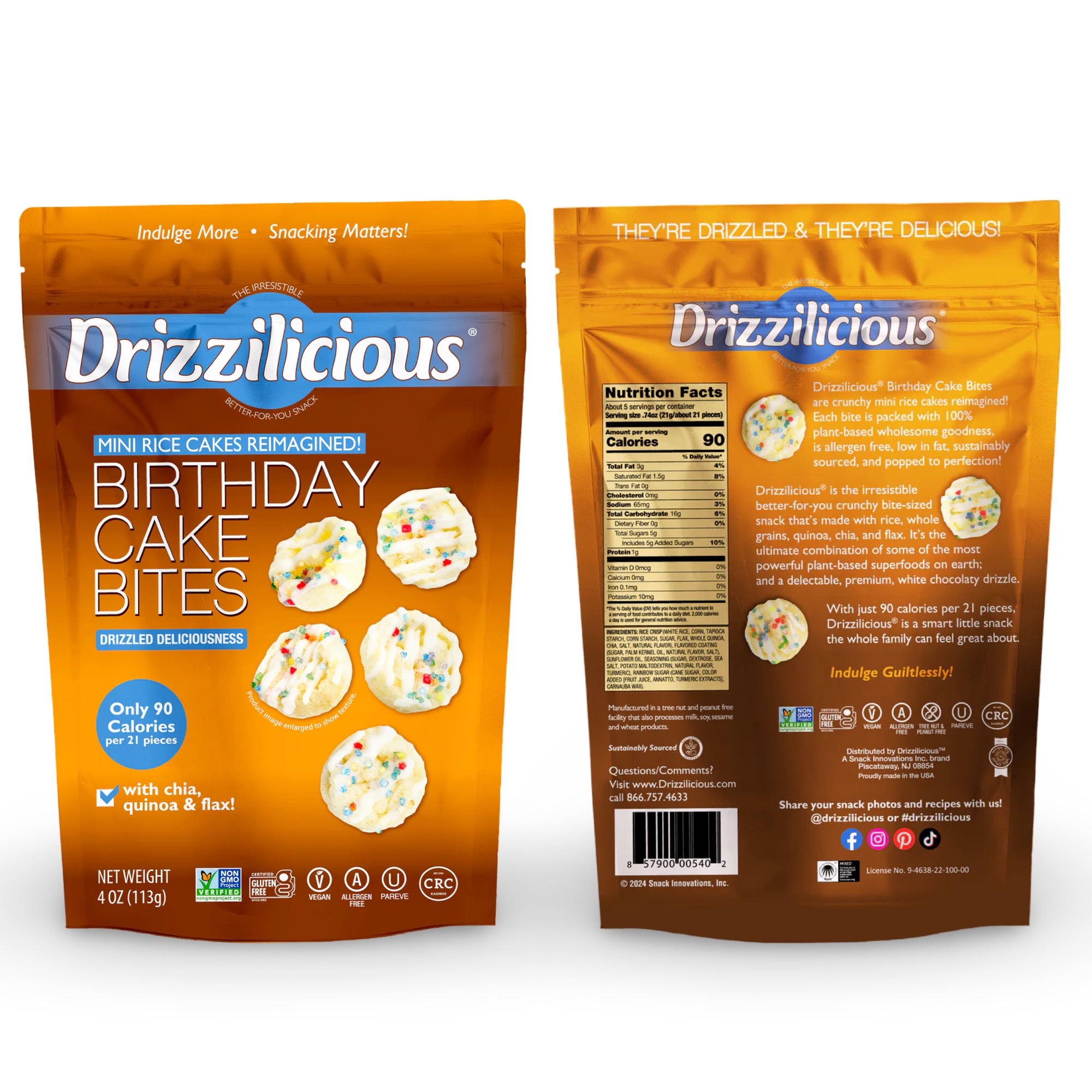 Drizzilicious Mini Rice Cake Bites 7 Flavor Variety Pack: Birthday, Cinnamon, Cookies & Cream, French Toast, Salted Caramel, Popcorn and Very Berry 3