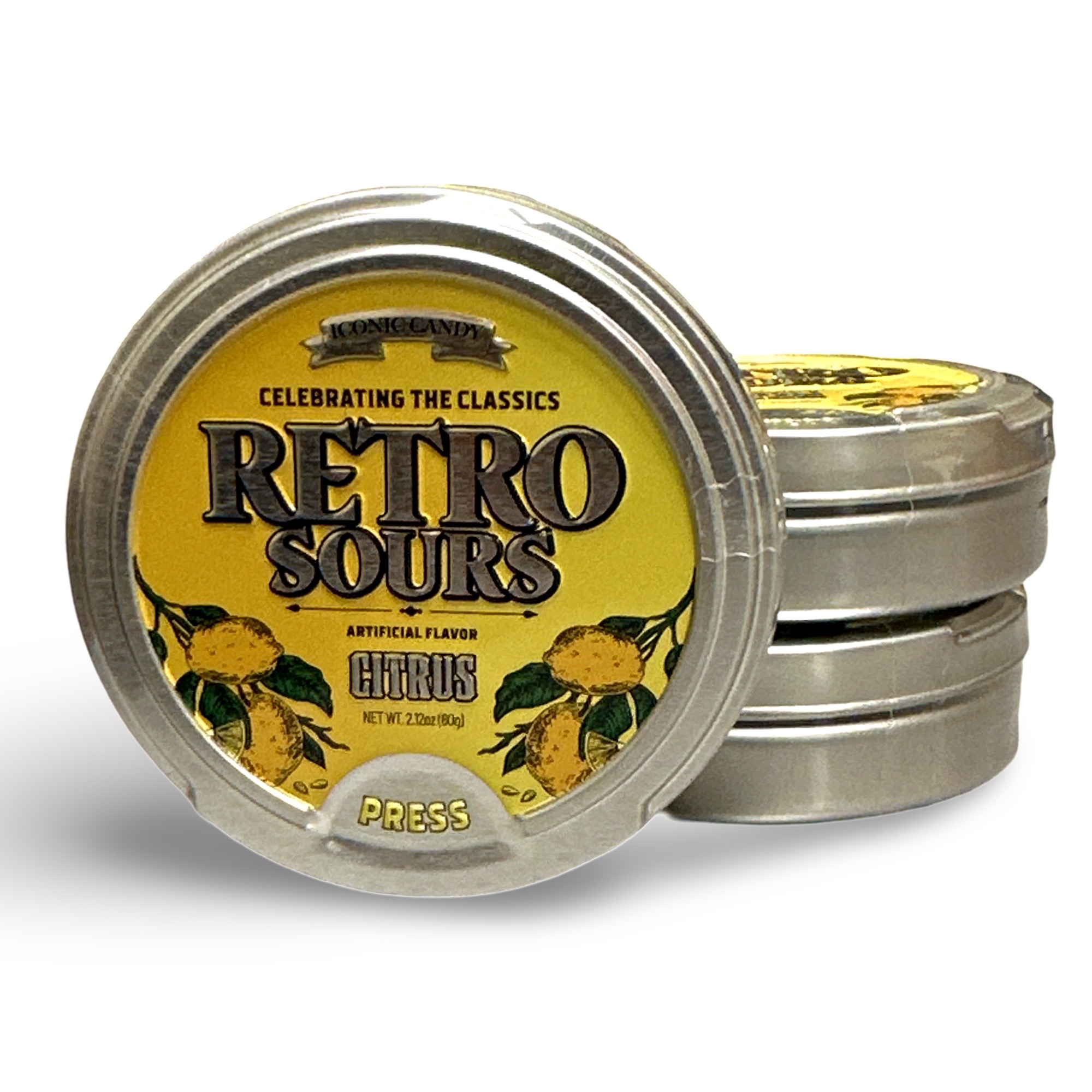Retro Sours Tin Can Classic Sucking Candy, Citrus, 3 Cans 2
