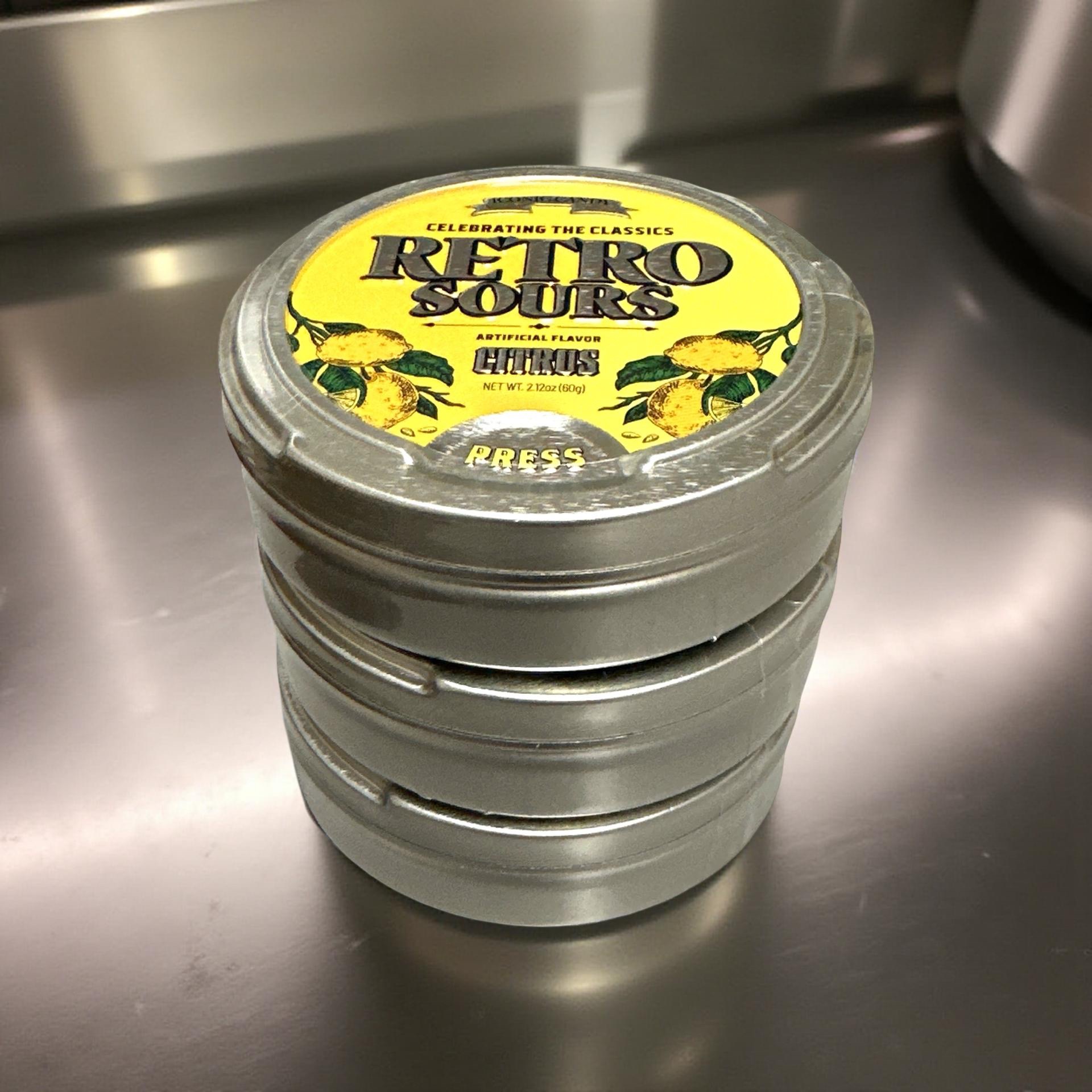 Retro Sours Tin Can Classic Sucking Candy, Citrus, 3 Cans 3