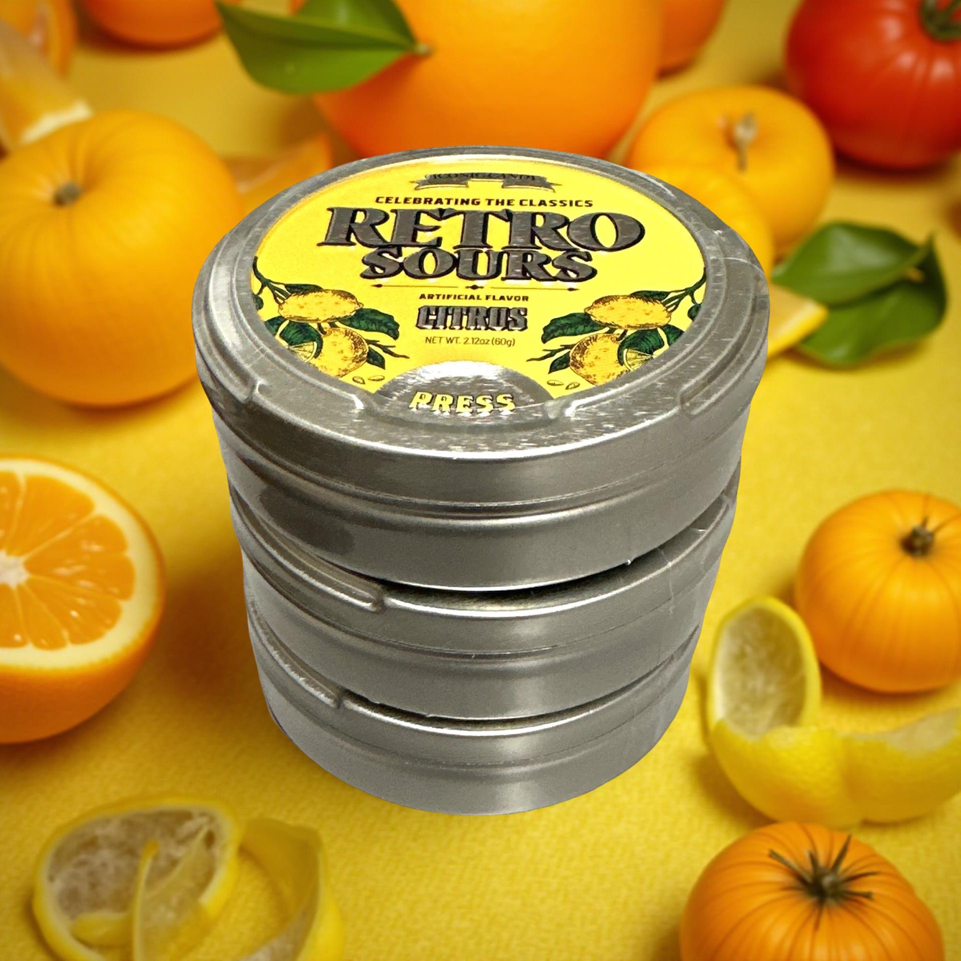 Retro Sours Tin Can Classic Sucking Candy, Citrus, 3 Cans 5