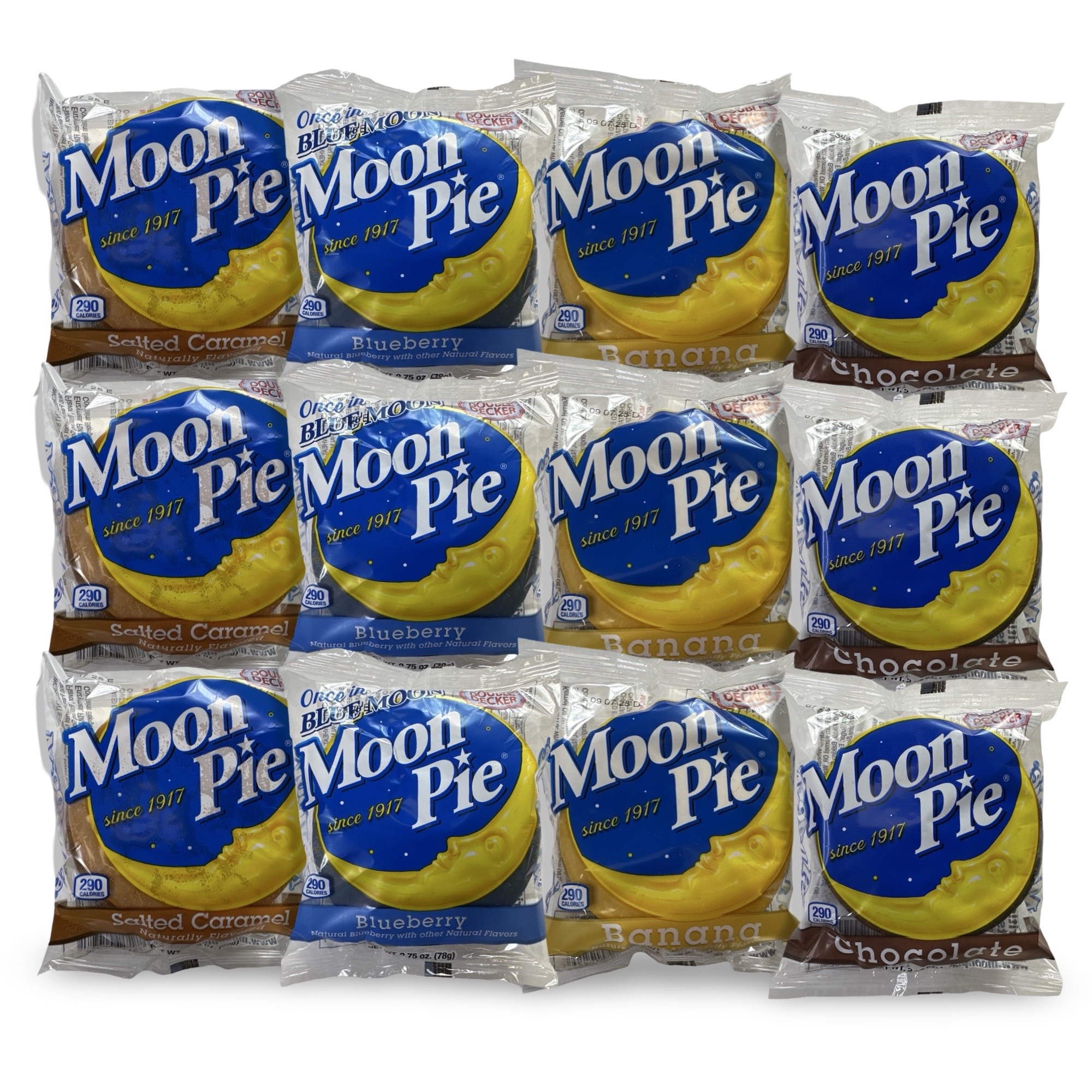 Moon Pie Double Decker Snack Cakes, Since 1917, Includes Chocolate, Banana, Salted Caramel and Blueberry Variety