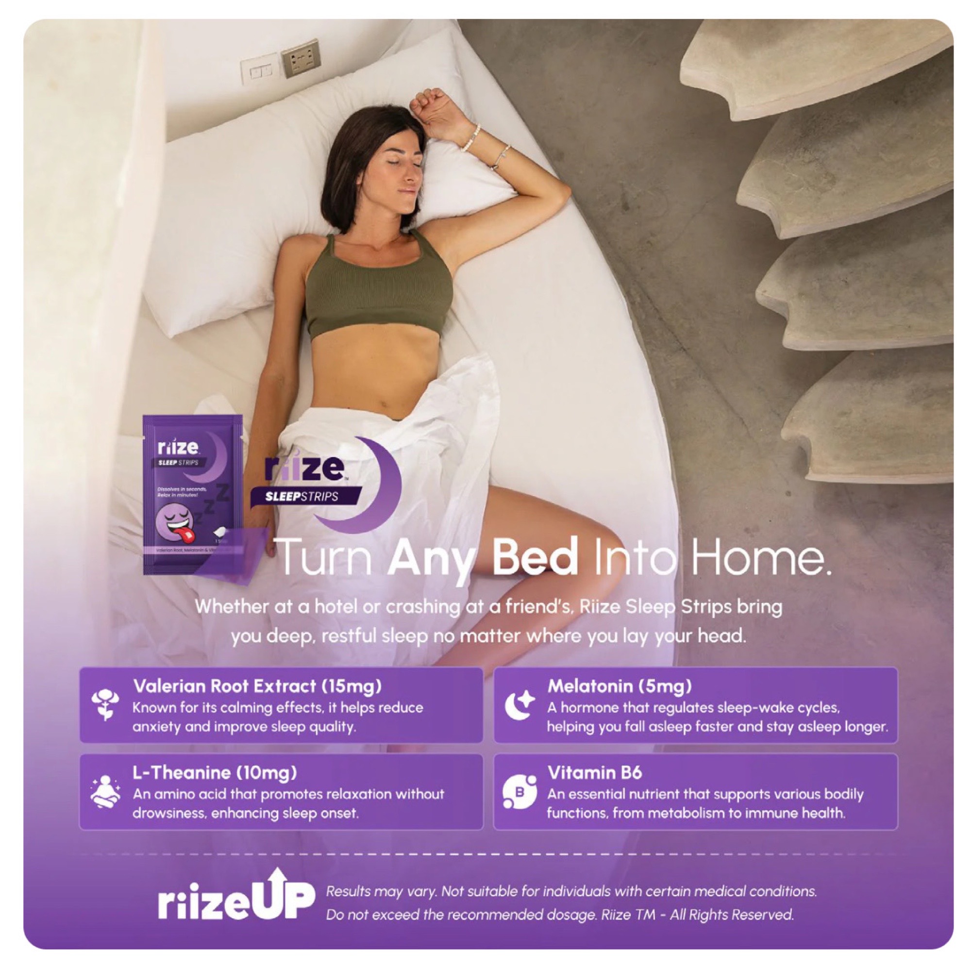 Riize Sleep Quick Dissolving Strips, Supplement With Valerian Root, Melatonin & Vitamin B6, 3 Per Pack 5