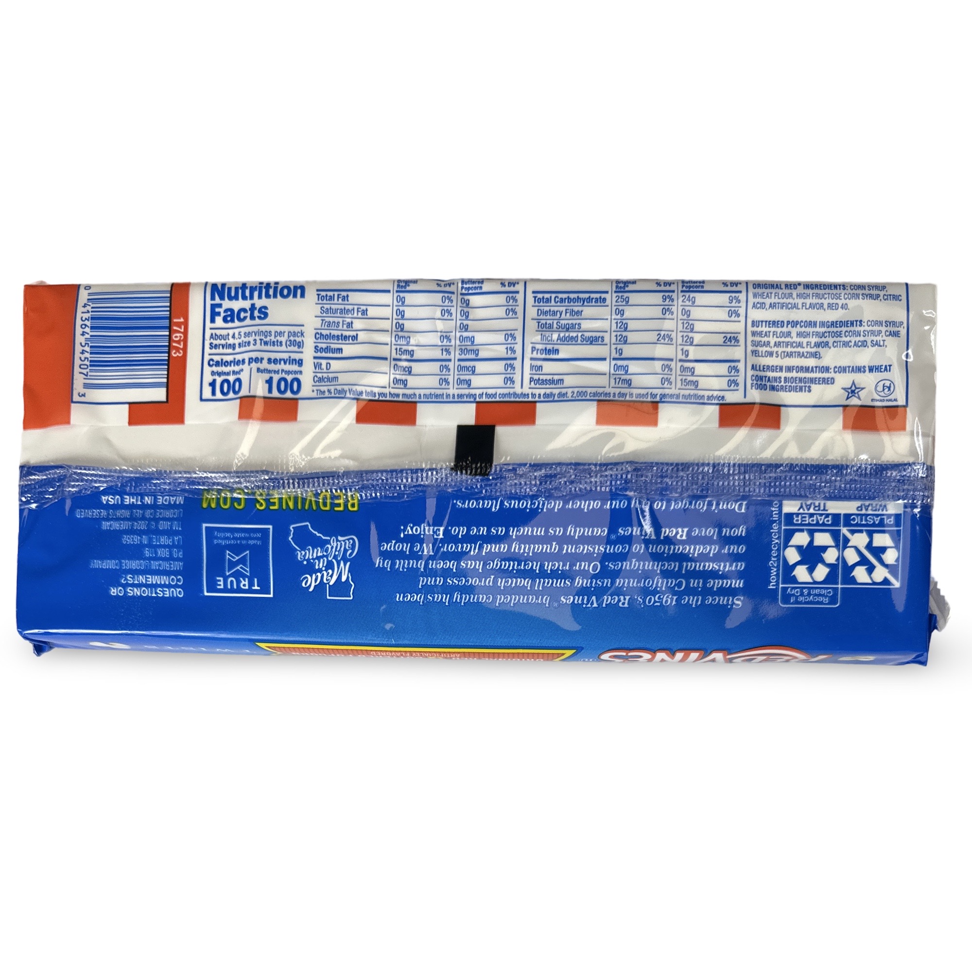 Red Vines Buttered Popcorn & Original Red Twists, 2x Full Size 5 oz. Packs 4