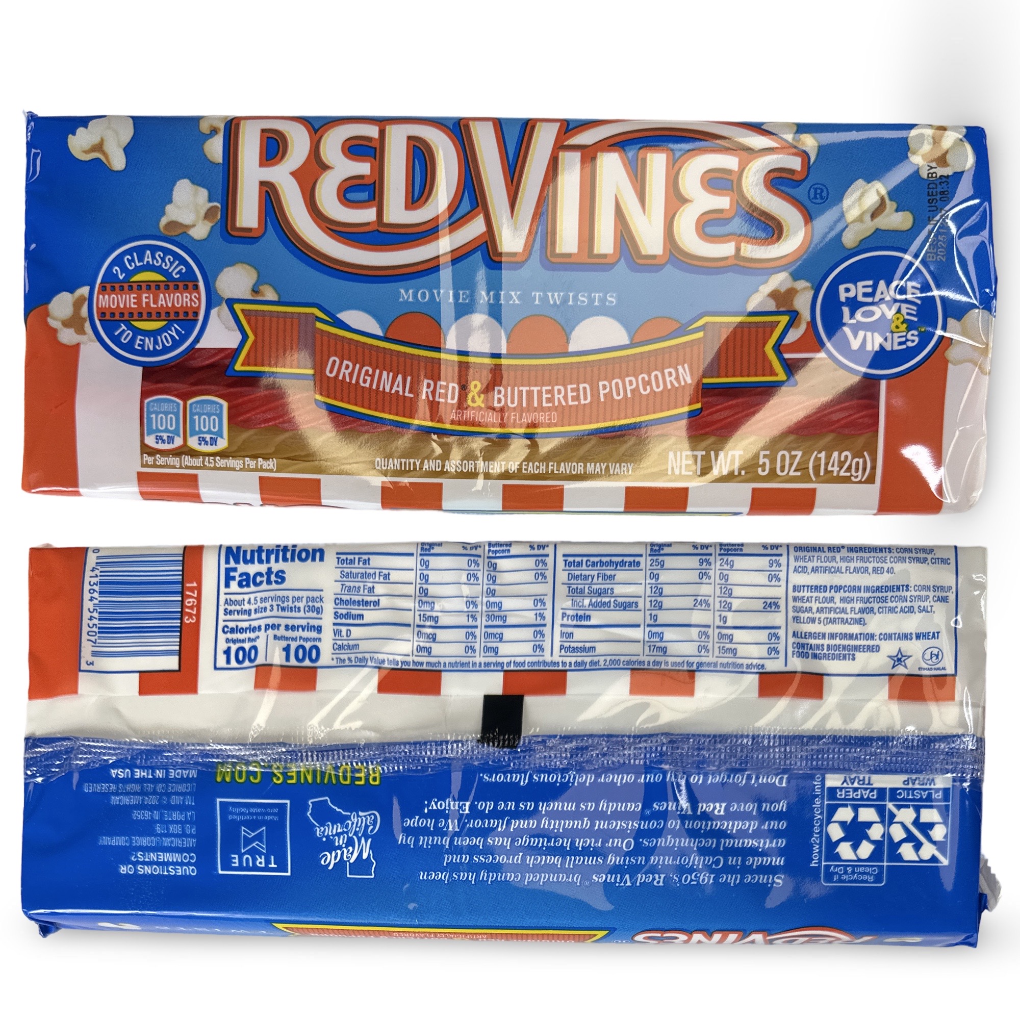 Red Vines Buttered Popcorn & Original Red Twists, 2x Full Size 5 oz. Packs 5