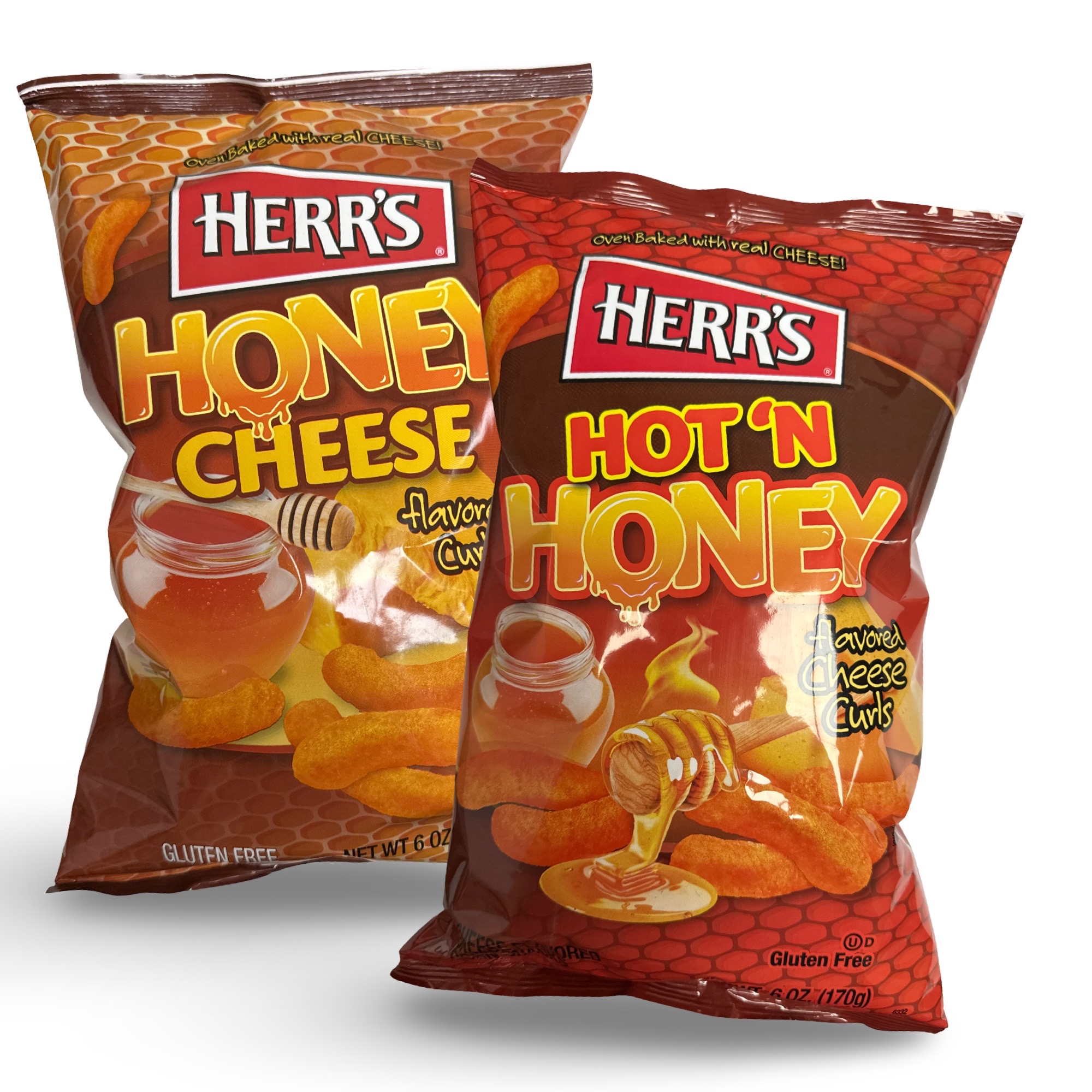 Herr's Honey Cheese Curl Puffs Combo Includes Hot N Honey, Family Size Bags
