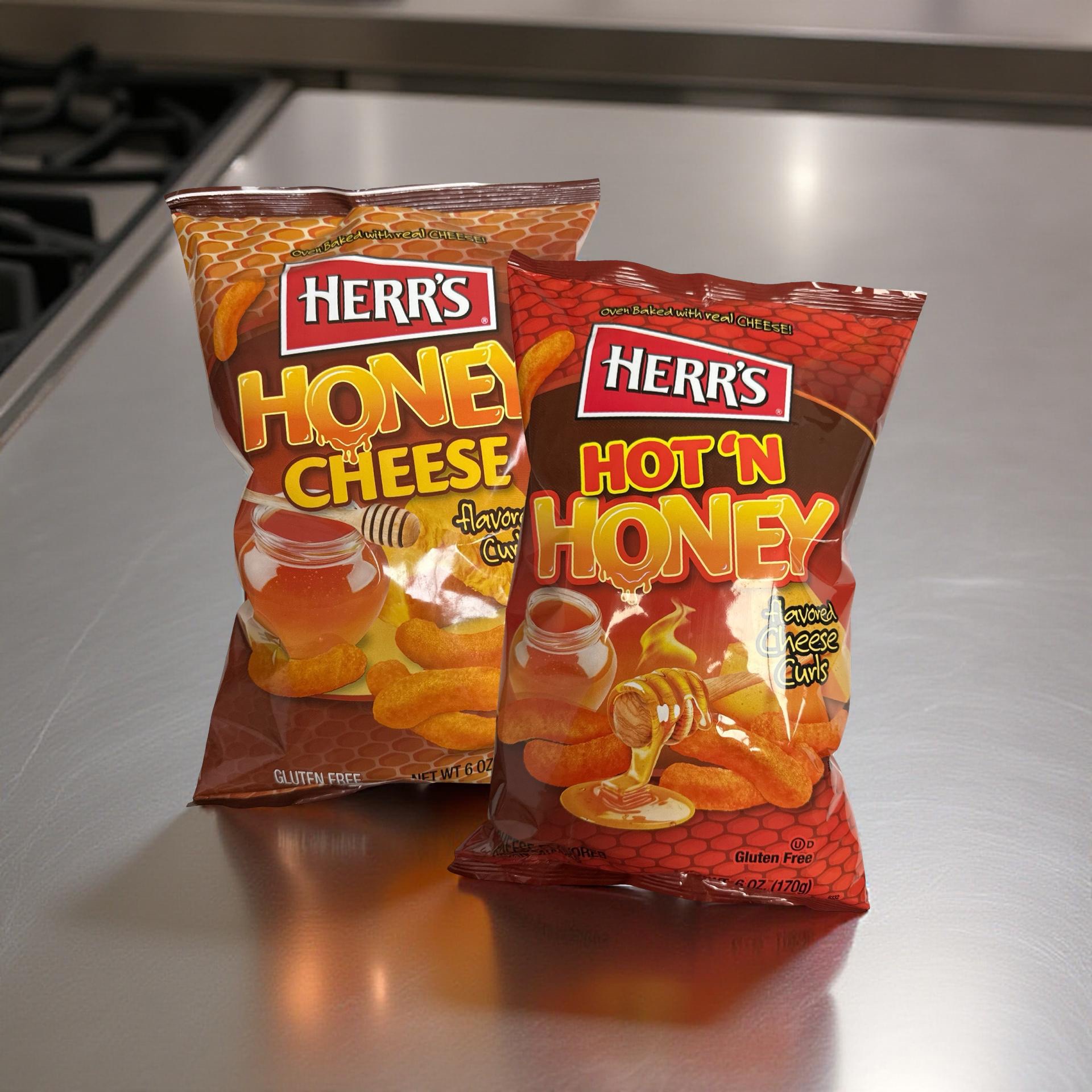 Herr's Honey Cheese Curl Puffs Combo Includes Hot N Honey, Family Size Bags 5
