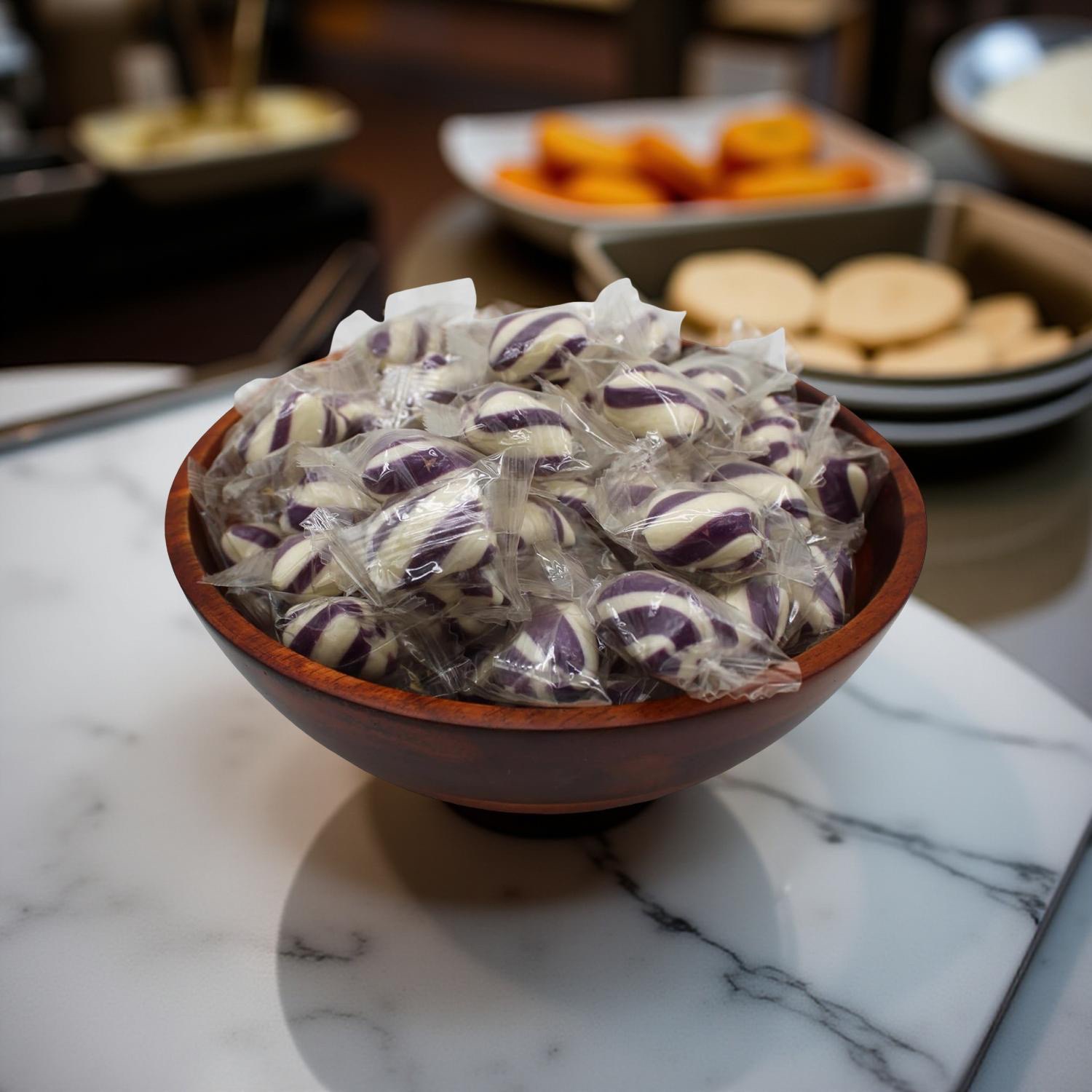 Purple & White Cylinder Shaped Grape Mint Candy Twists - 1 lbs. 4