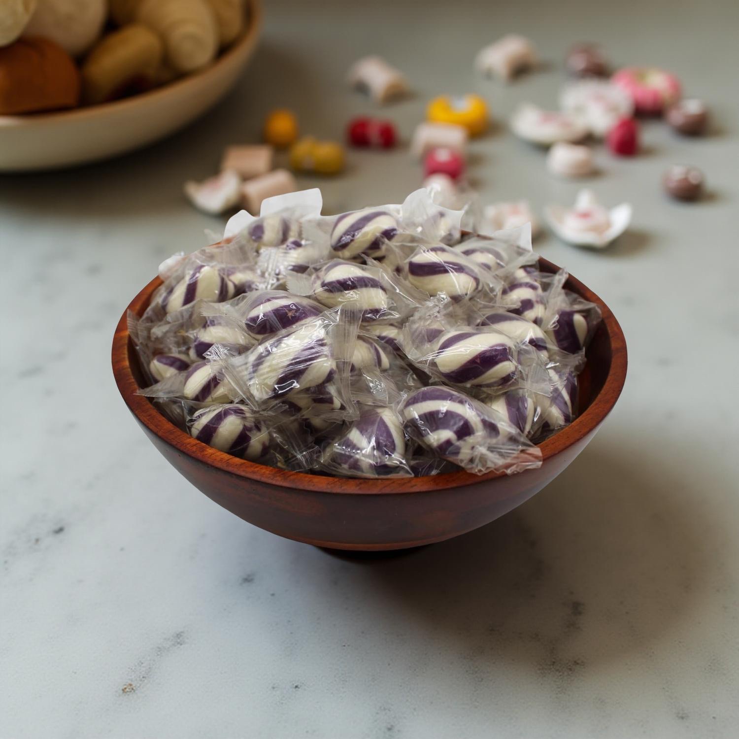 Purple & White Cylinder Shaped Grape Mint Candy Twists - 1 lbs. 7