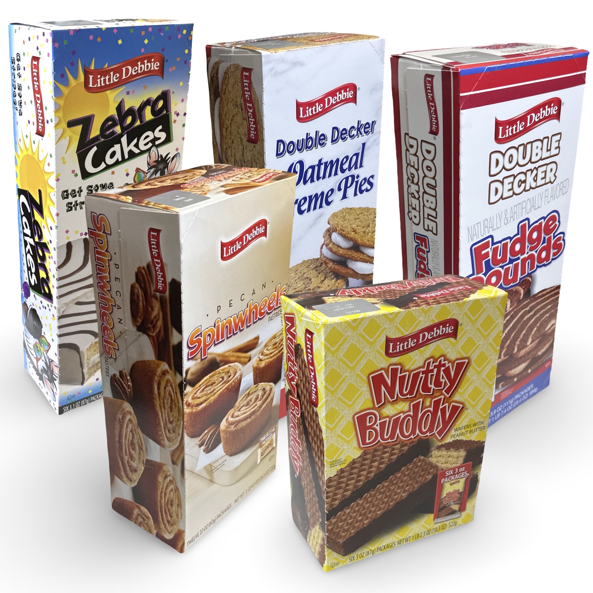 Little Debbie Mega Sized Cakes Variety Packs | 5 Unique Treats: Nutty Peanut Buddy Bars, Oatmeal and Fudge Double Decker Rounds, Pecan Bun Spin Wheels, Zebra Black & White Cakes