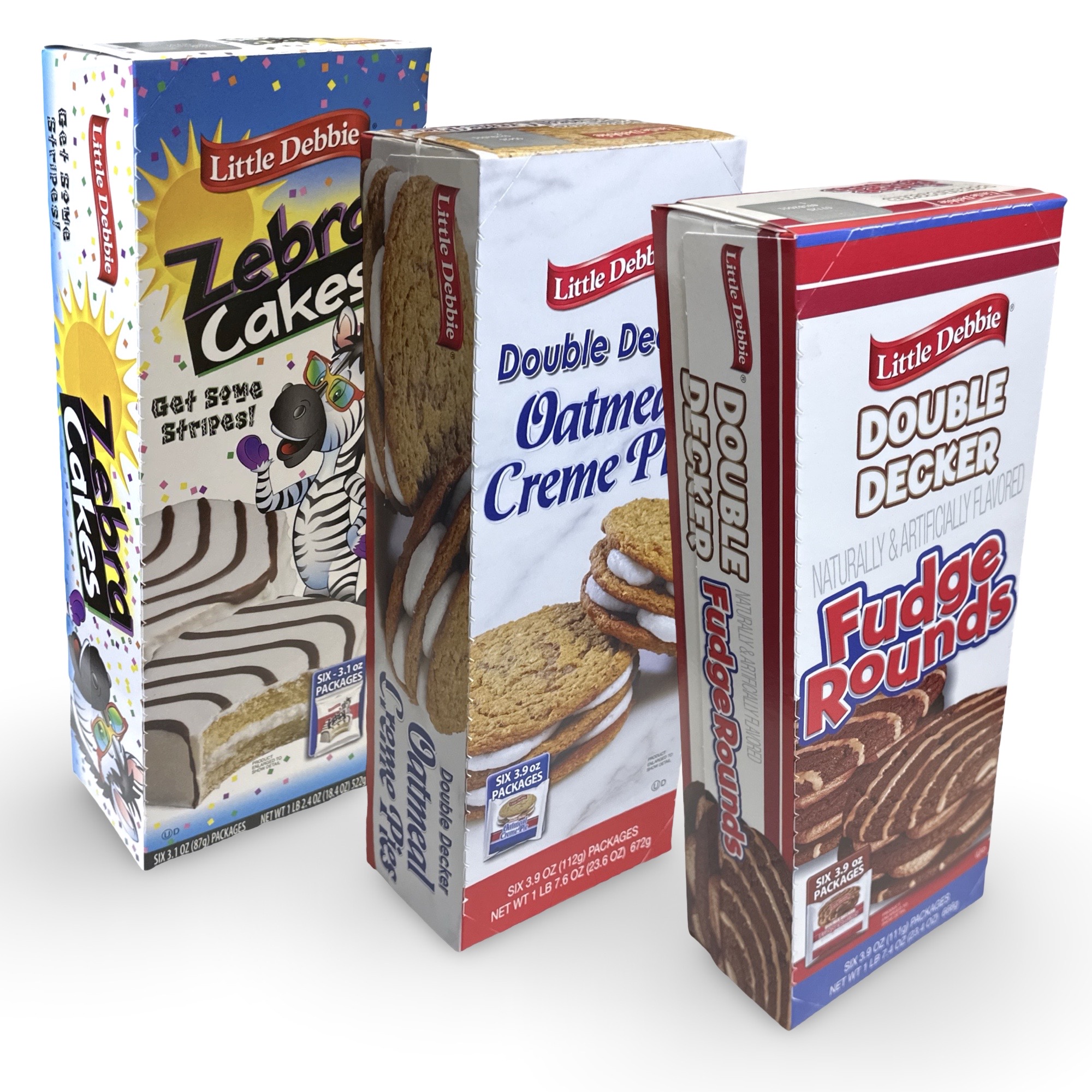 Little Debbie Mega Sized Cakes Combo Packs | Includes: Oatmeal Double Decker Rounds / Fudge Double Decker Rounds / Zebra Black & White Cakes | 18 Total