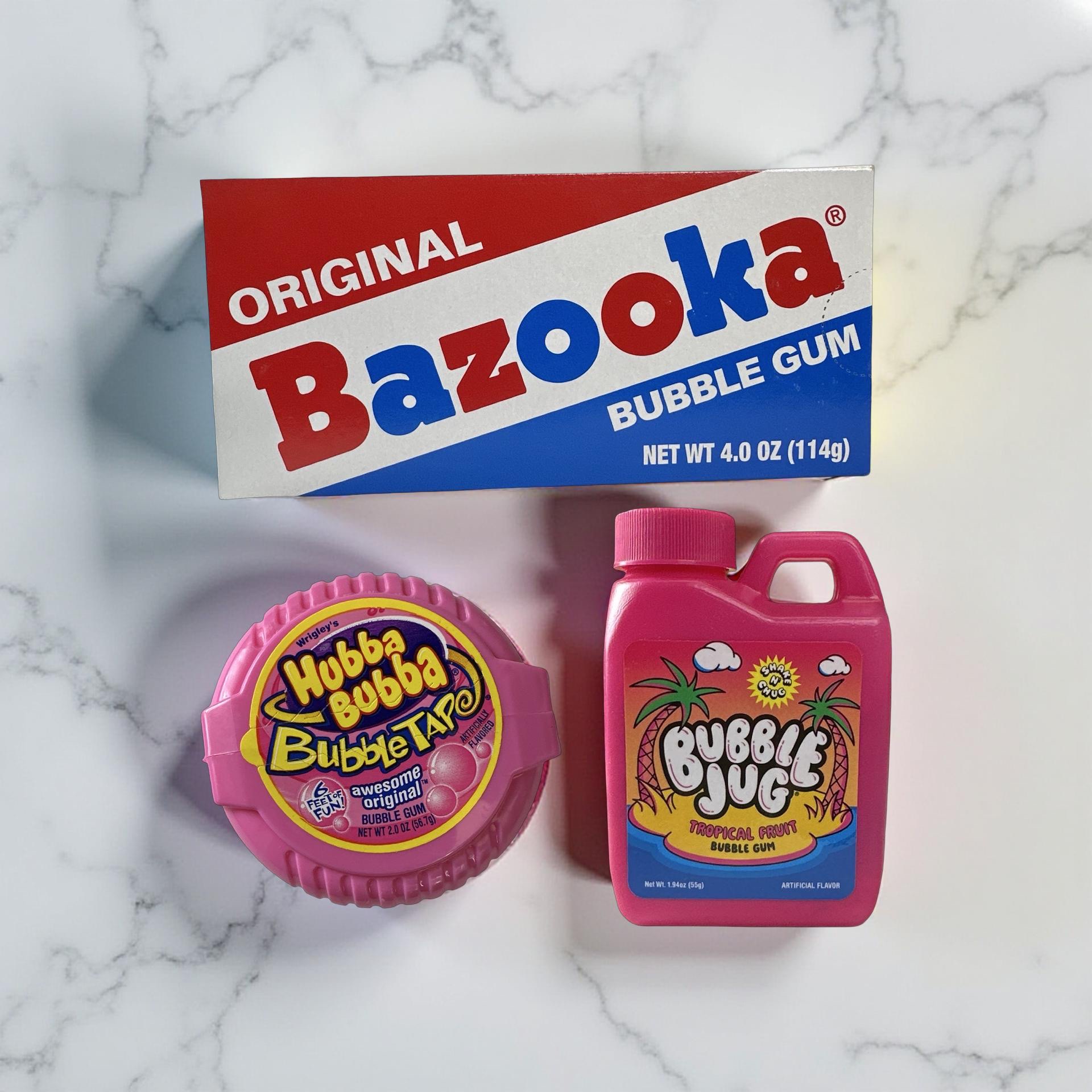 Nostalgic Bubble Gum Candy: Bazooka Bubble Gum (~19 Pieces), Bubble Tape and Bubble Jug 4