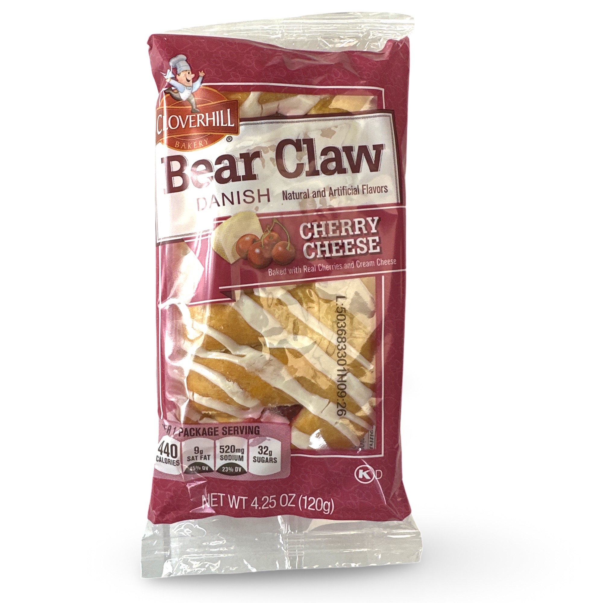 Cloverhill Bear Claw Cherry Cheese Danish, 4.25 Ounce -- 36 per case.