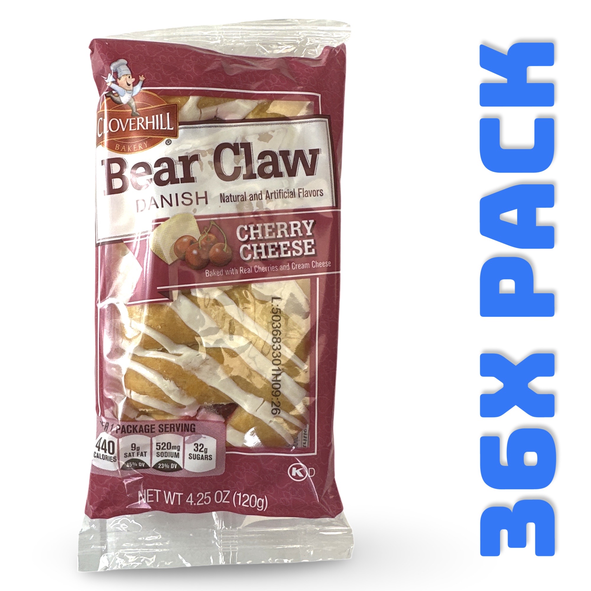 Cloverhill Bear Claw Cherry Cheese Danish, 4.25 Ounce -- 36 per case. 2