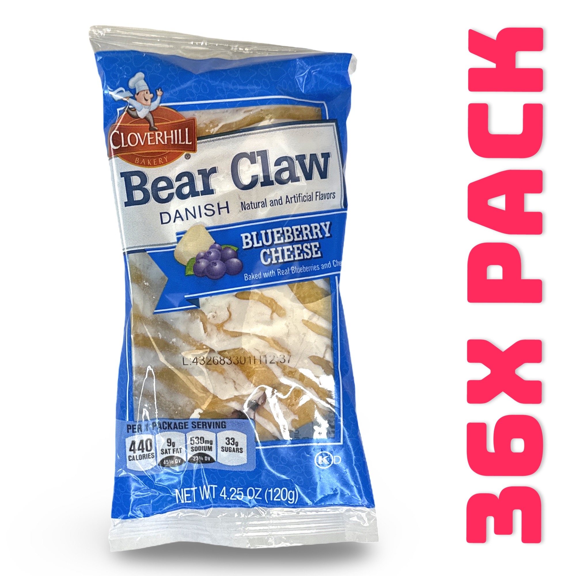 Cloverhill Bear Claws, Blueberry Cheese, Individually Packaged,  Case 2