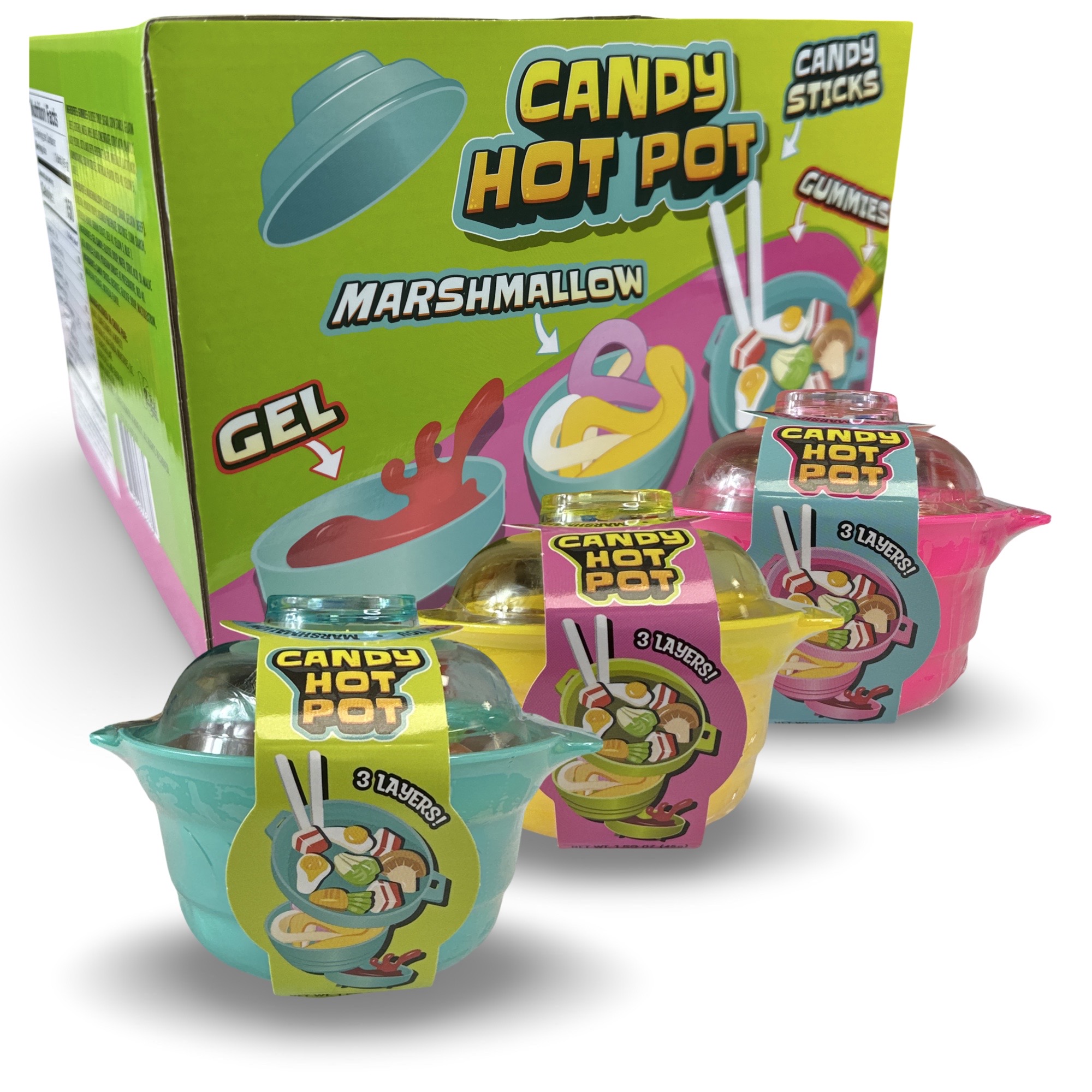 Candy Hot Pots, 3 Pack, With 3 Layers of Candy including Marshmallows, Gel, Gummies and Candy Sticks