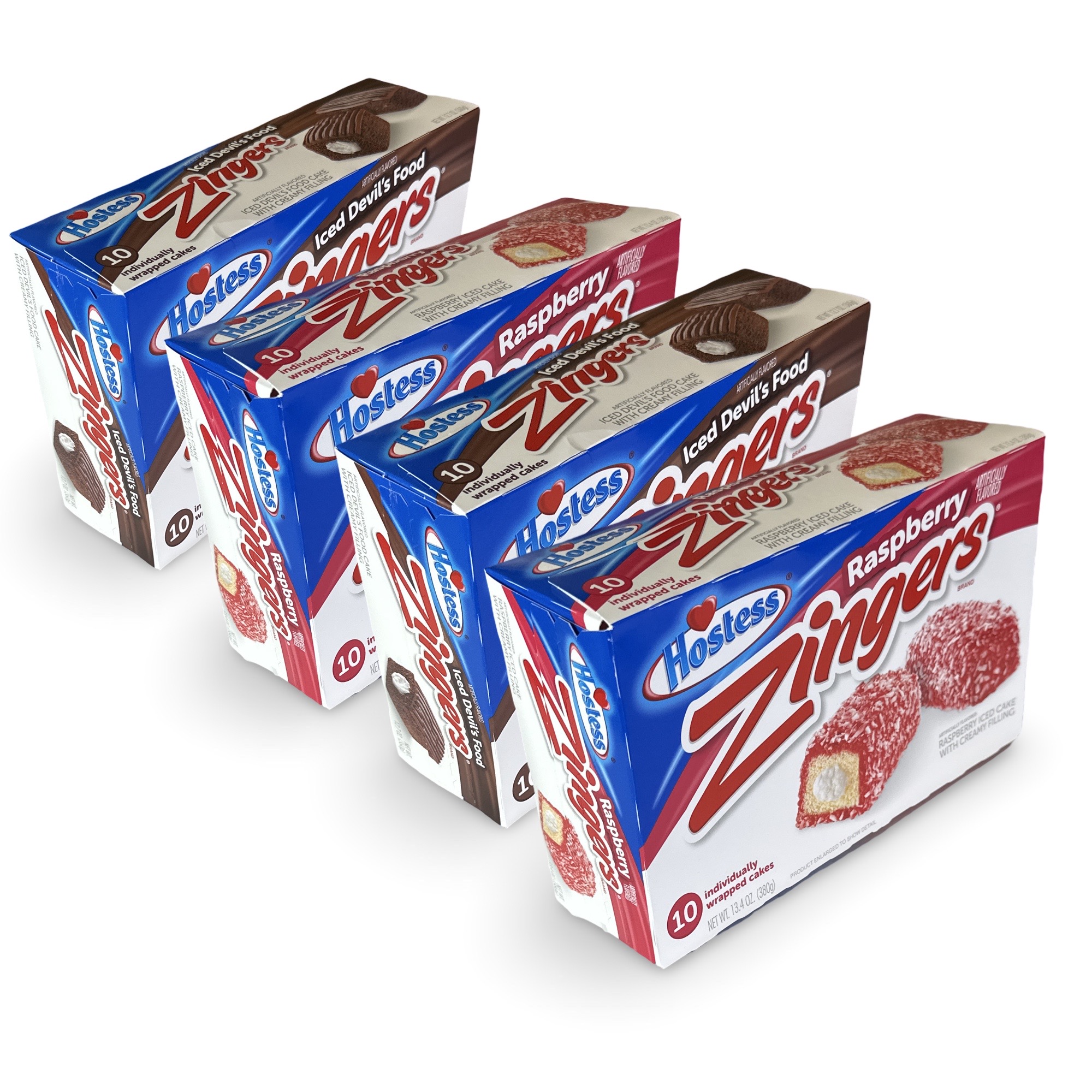 Hostess Zingers Combo | Chocolate & Raspberry | 12.7 Ounce | Four 10 Count Boxes (40 Total Zingers)