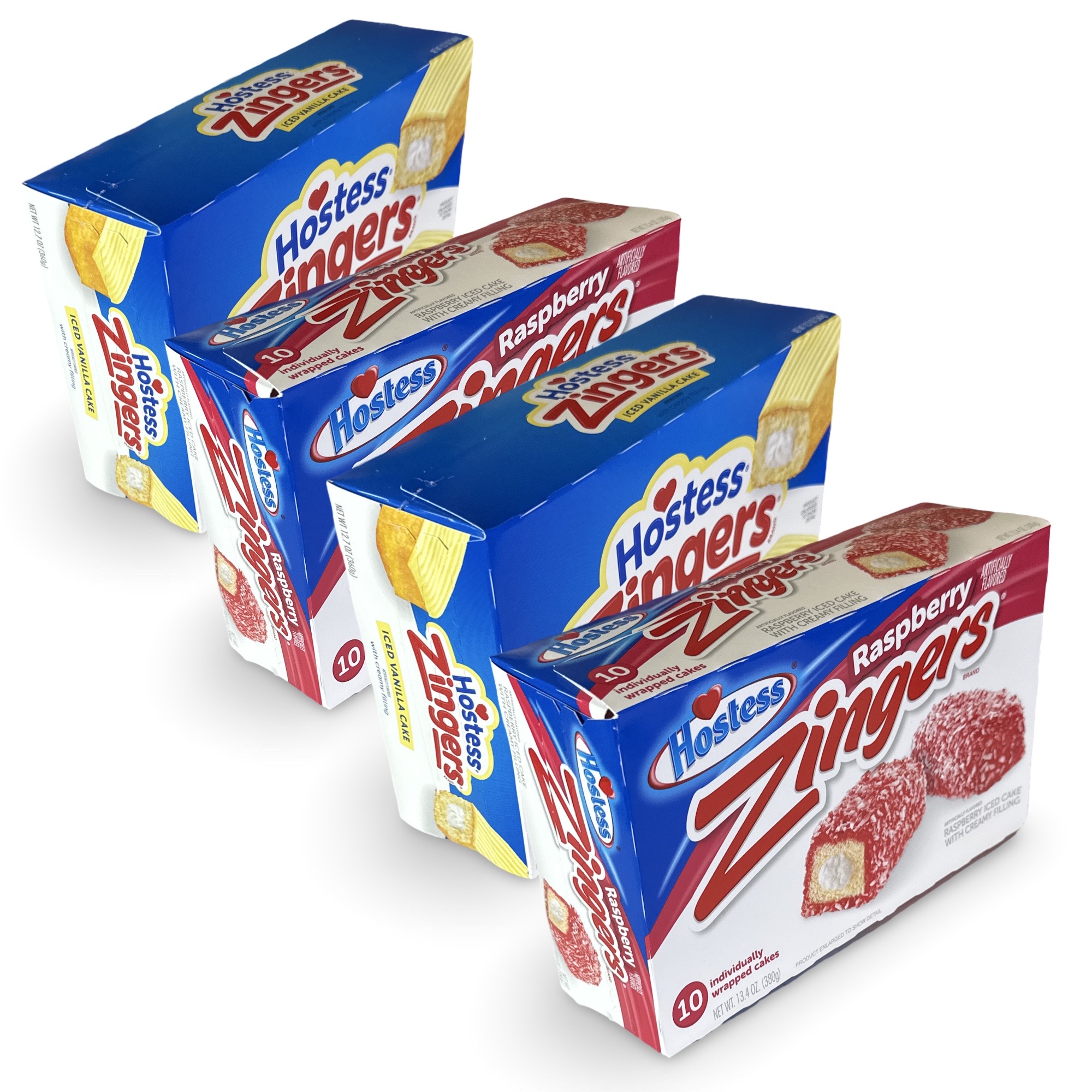 Hostess Zingers Combo | Iced Vanilla & Raspberry | 12.7 Ounce | Four 10 Count Boxes (40 Total Zingers)