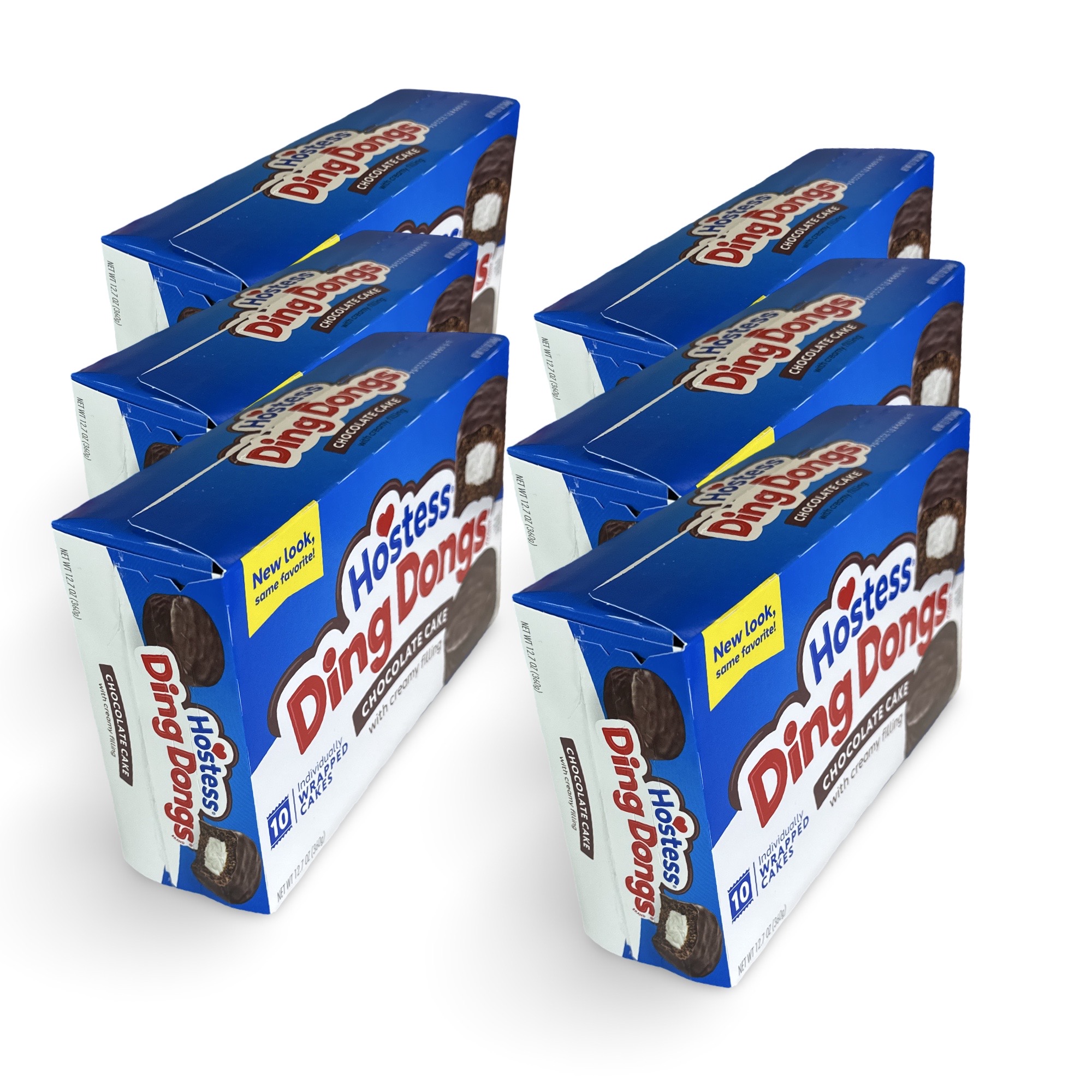 Hostess Ding Dongs Invidually Wrapped Cream Filled Chocolate Cakes Box of 10 | Bulk Case of 6 | 60 Total Cakes