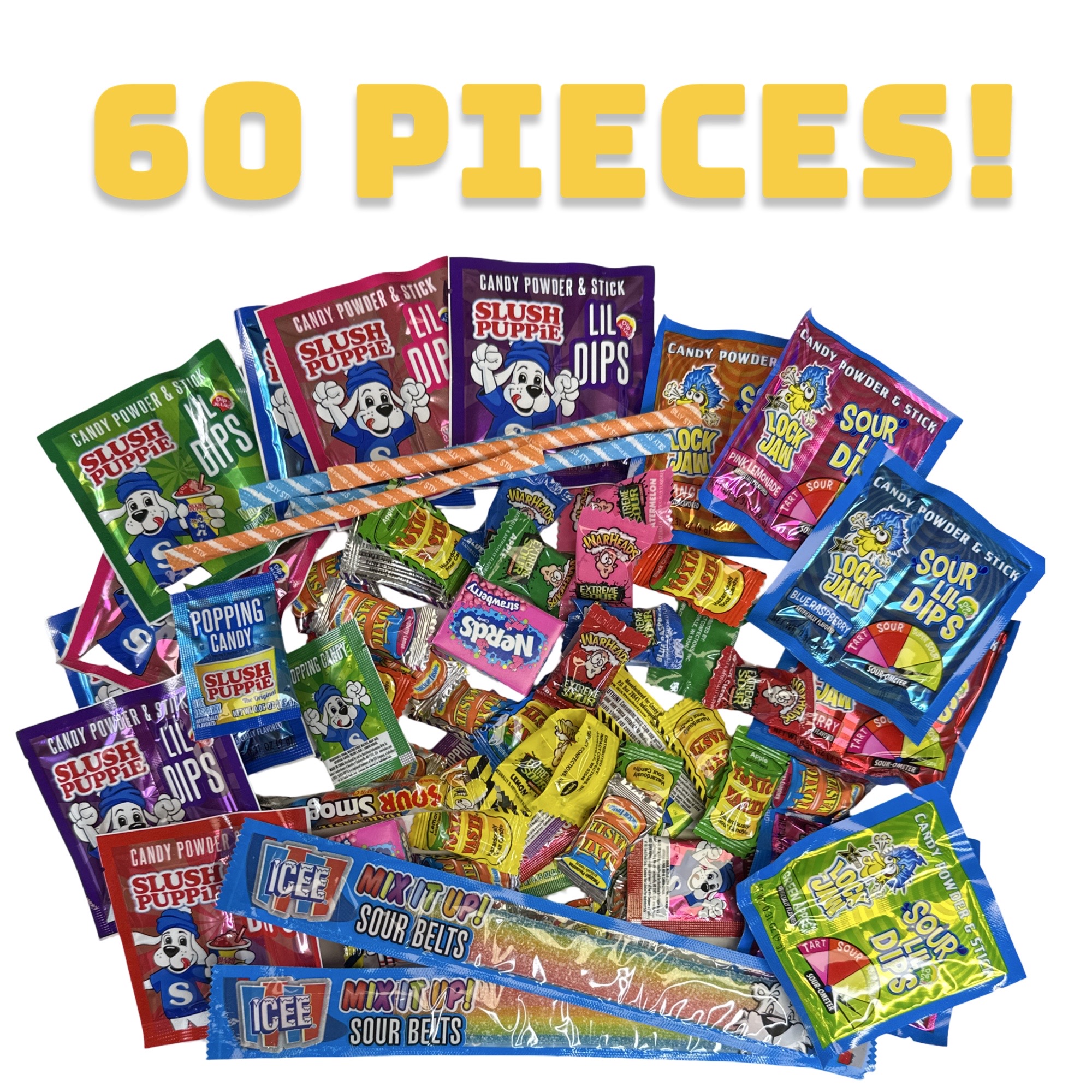 Sour Candy Variety Sampler Pack, Up to 30 Flavors | 60 Units Featuring Slush Puppy, Warheads, Icee, Nerds and more 2