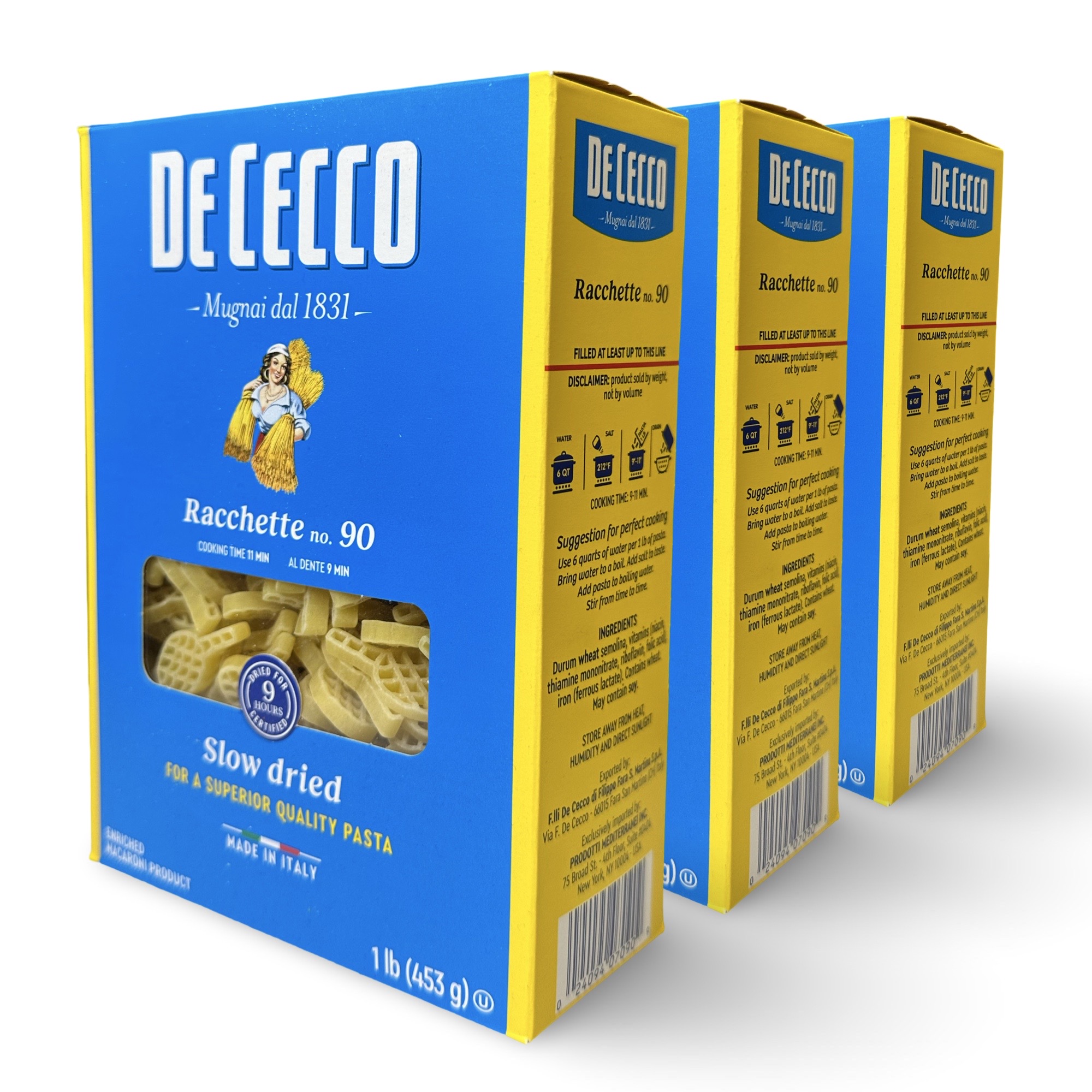 De Cecco Racchette Tennis Racket Shaped Pasta No.90, 1lb, 3 Packs