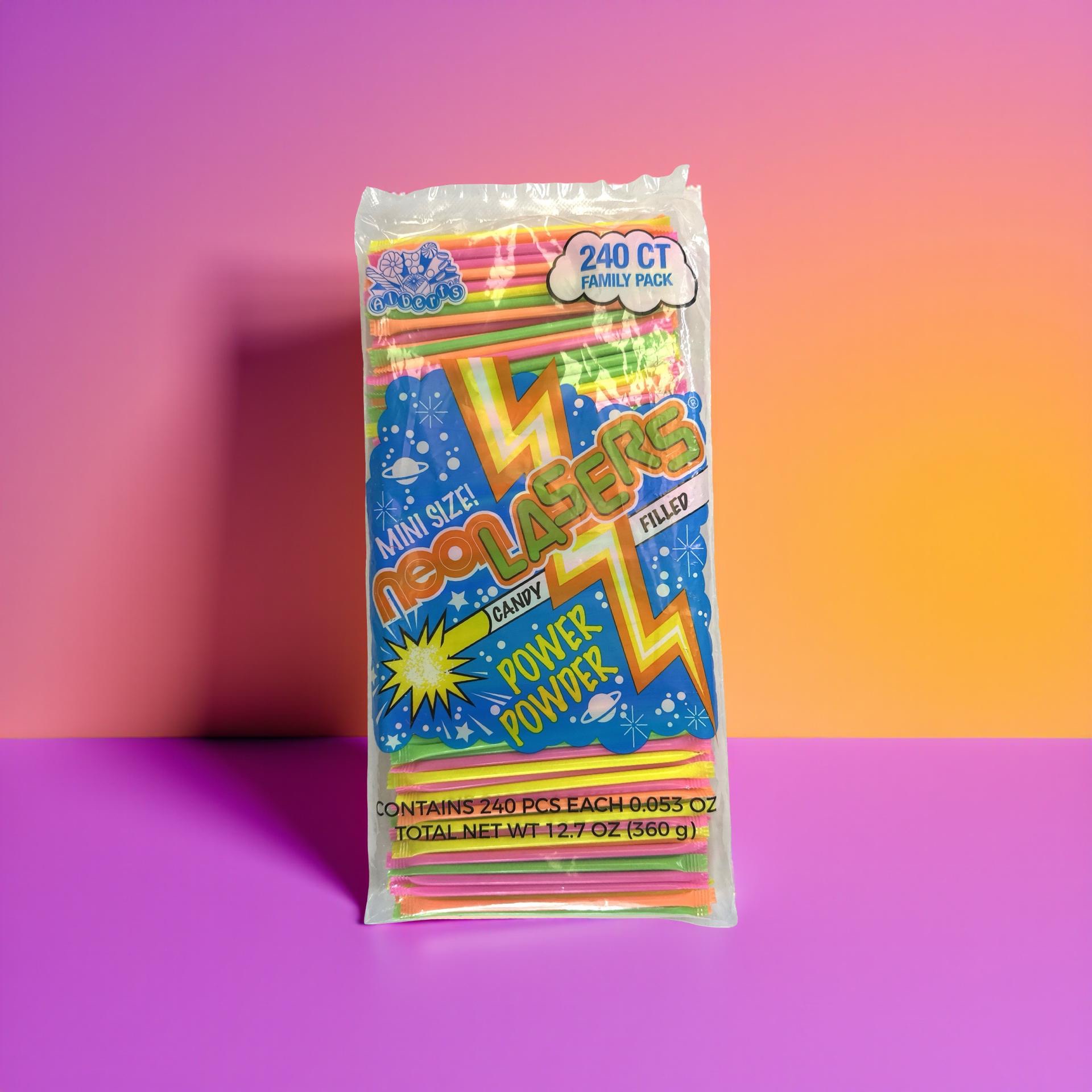 Mini Neon Lasers Nostalgic Candy Filled Power Powder, 240 Pieces Bulk Pack 3