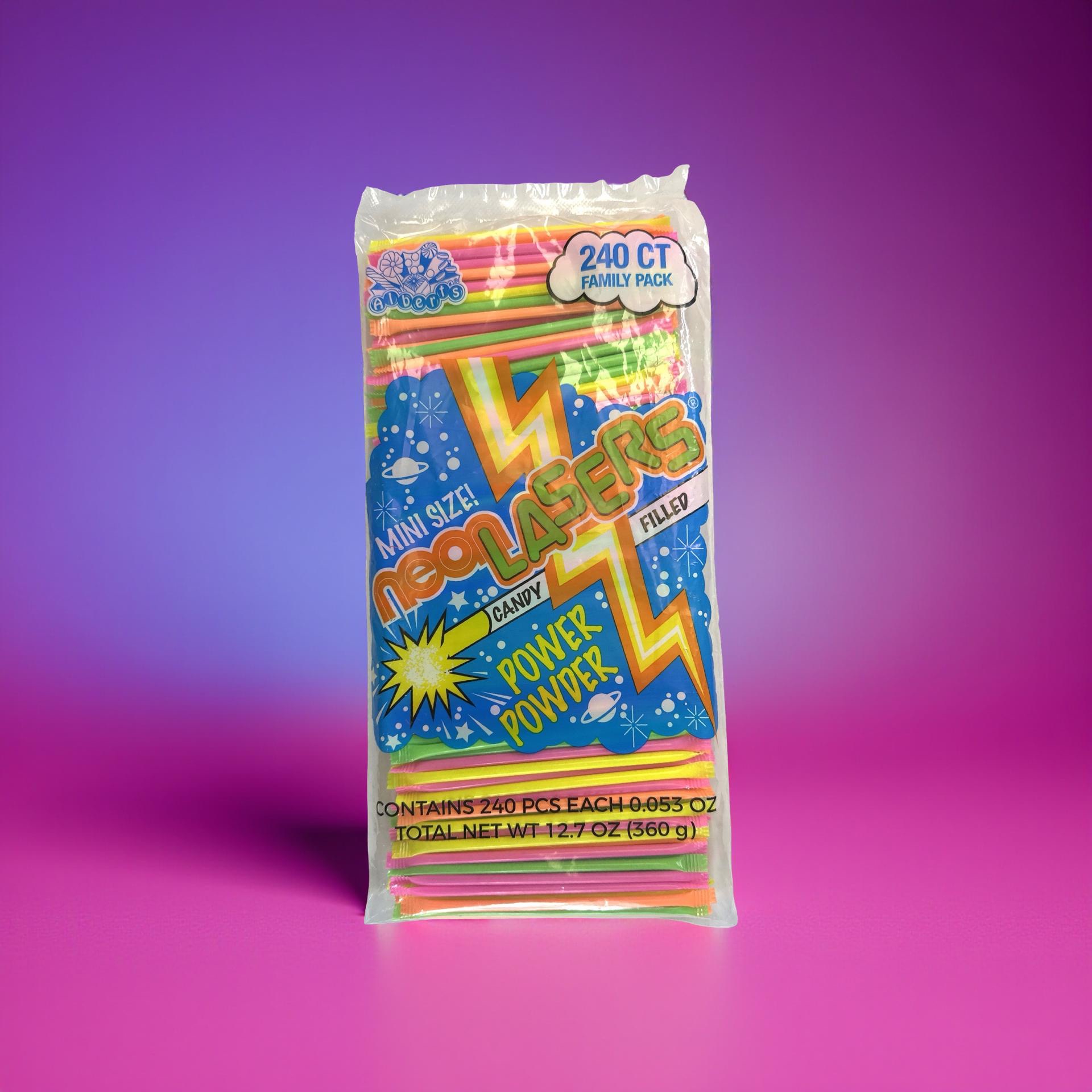 Mini Neon Lasers Nostalgic Candy Filled Power Powder, 240 Pieces Bulk Pack 4