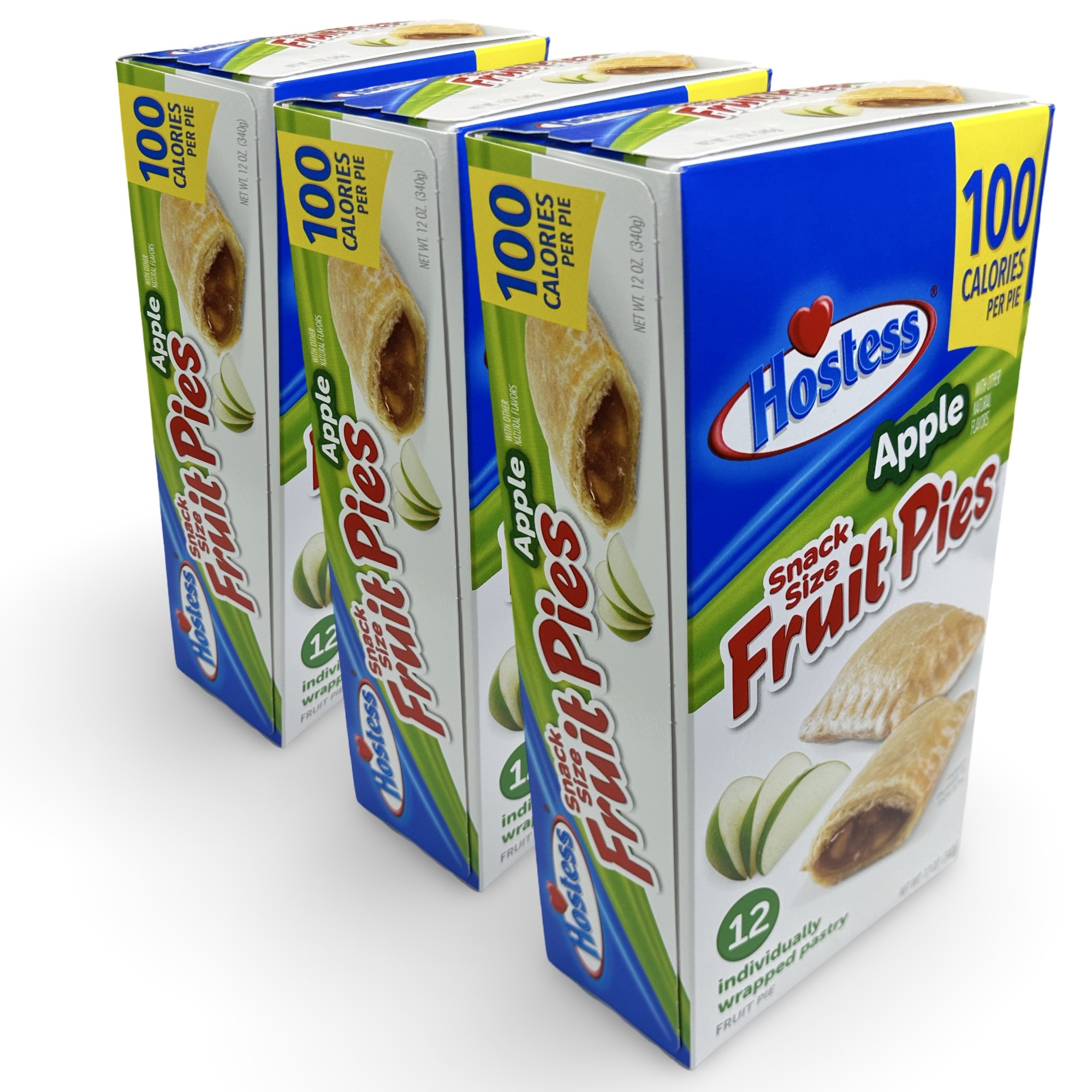 Hostess Snack Size 100 Calorie Mini Fruit Pies | 12 Count Box | Apple | Pack of 3