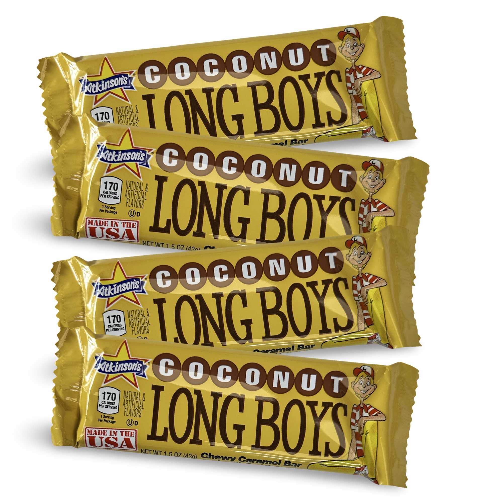 Coconut Long Boys Nostalgic New Orleans Chewy Candy Full Size Candy Bars, 4 Total