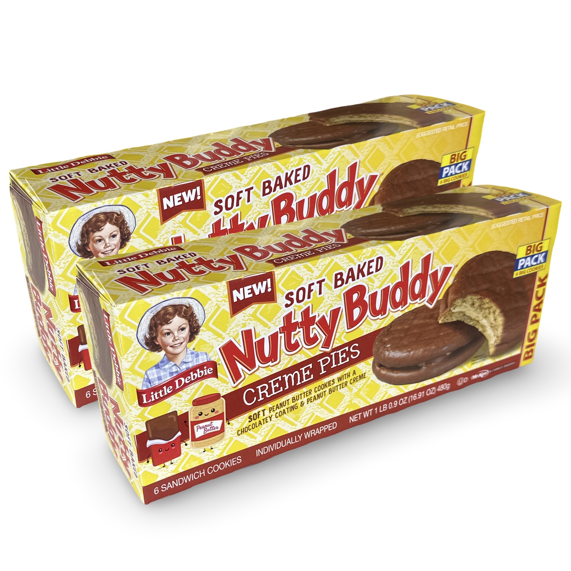 Little Debbie 2x Nutty Buddy Peanut Butter Cookie Cream Pies, Family Packs