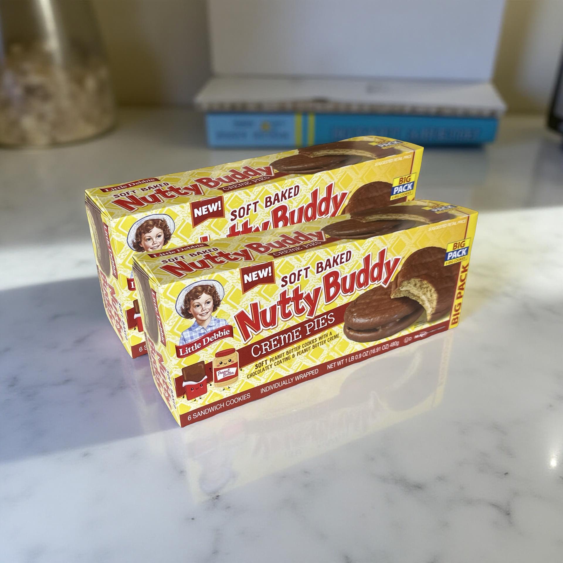 Little Debbie 2x Nutty Buddy Peanut Butter Cookie Cream Pies, Family Packs 2
