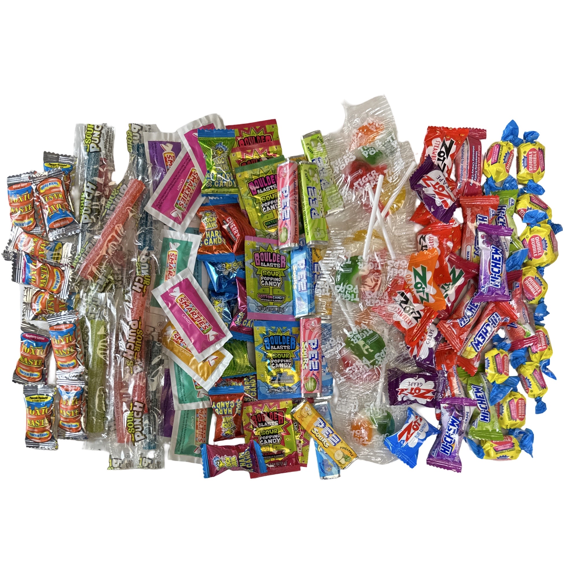 100 Piece Sweet & Sour Candy Variety With Dubble Bubble, Smarties, Pez, Zotz, Sour Punch and More