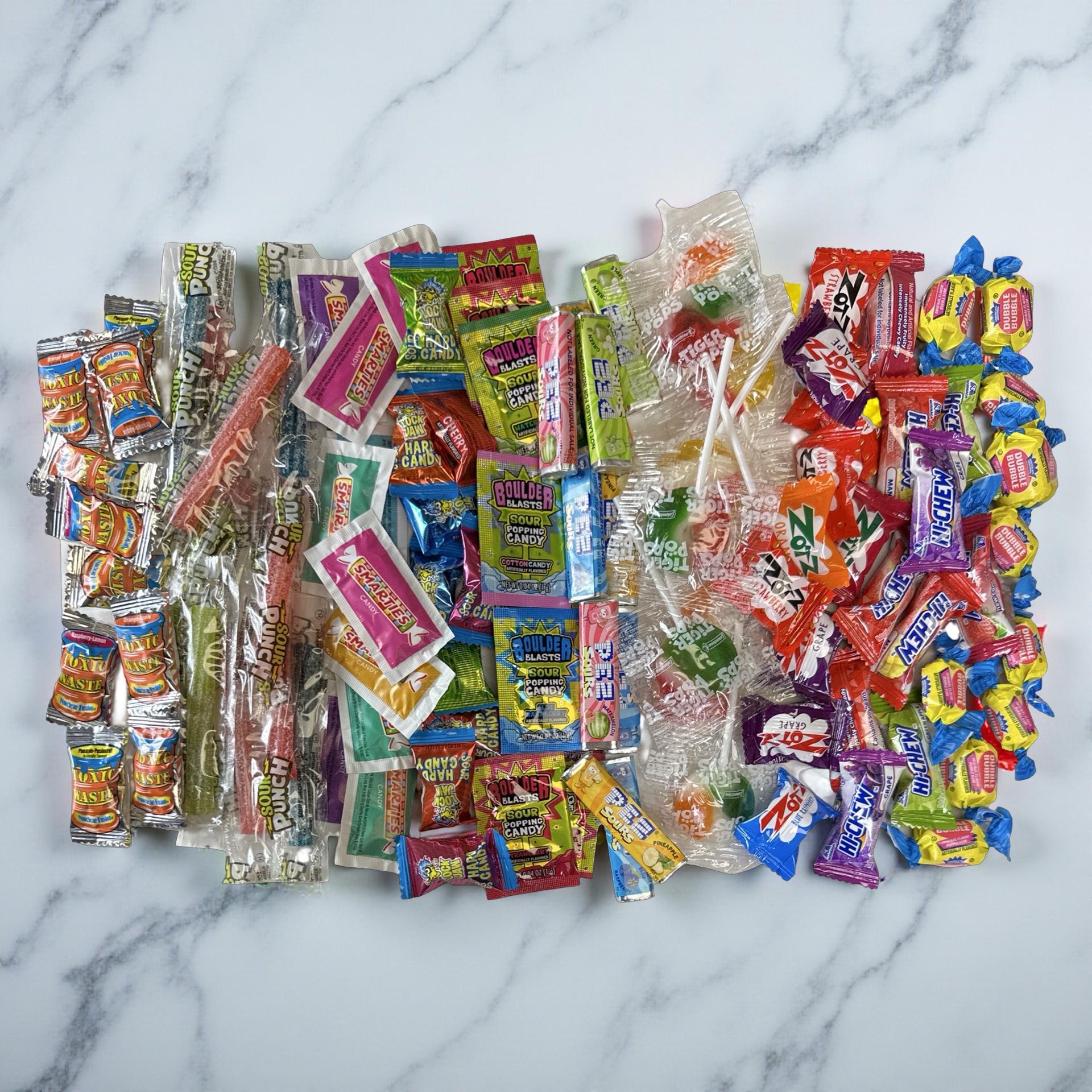 100 Piece Sweet & Sour Candy Variety With Dubble Bubble, Smarties, Pez, Zotz, Sour Punch and More 2