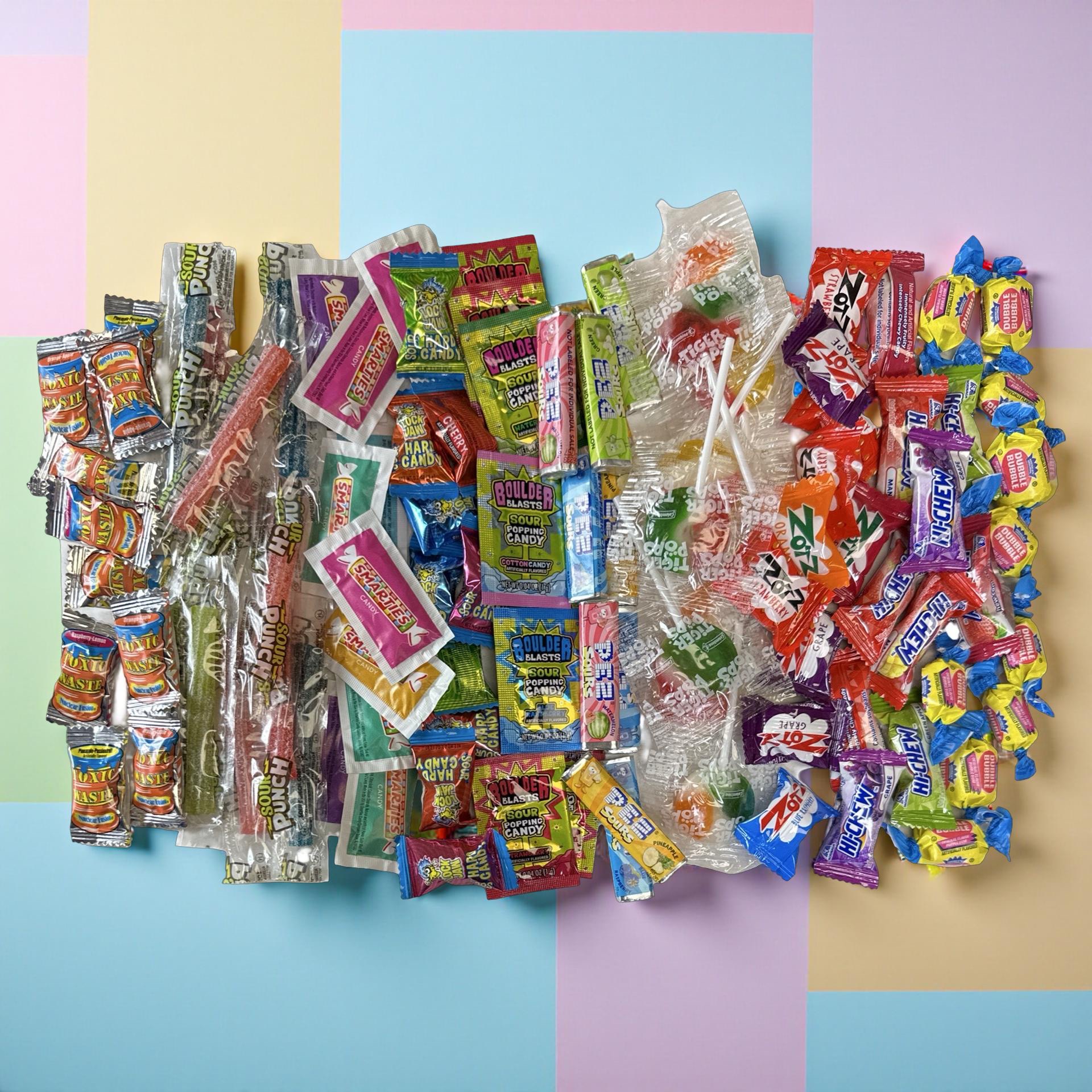 100 Piece Sweet & Sour Candy Variety With Dubble Bubble, Smarties, Pez, Zotz, Sour Punch and More 3