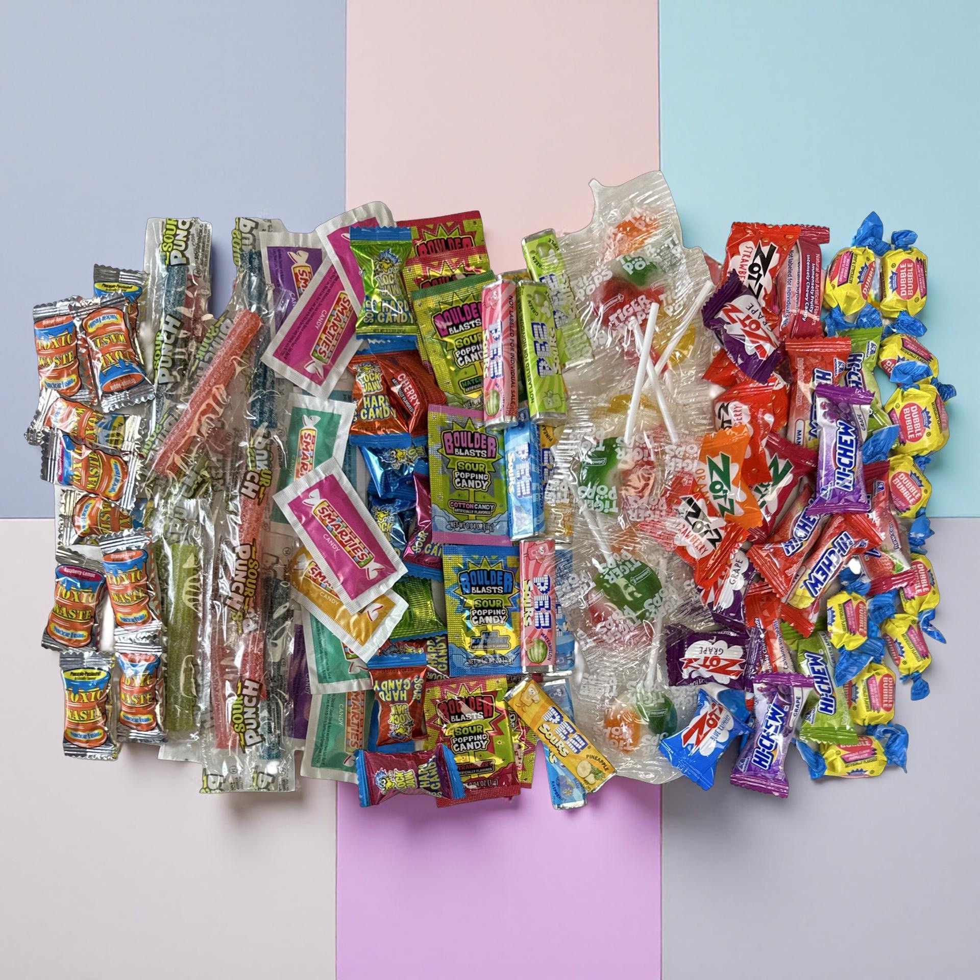 100 Piece Sweet & Sour Candy Variety With Dubble Bubble, Smarties, Pez, Zotz, Sour Punch and More 4