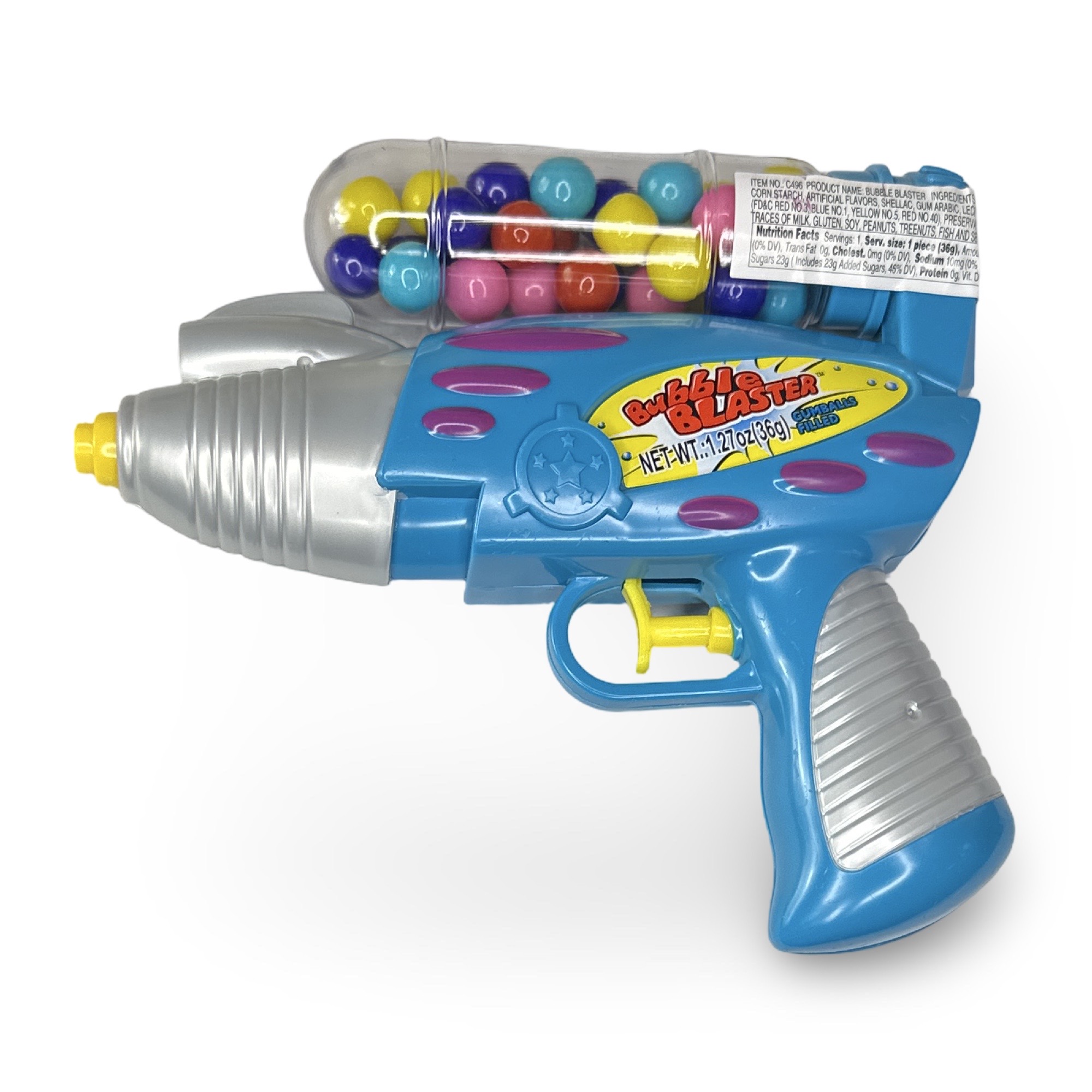 Fun Candy With Built in Toys - Large Bubble Blaster Squirt-Gun with 25 Bubble Gumballs, Colors Vary (2 Pack)