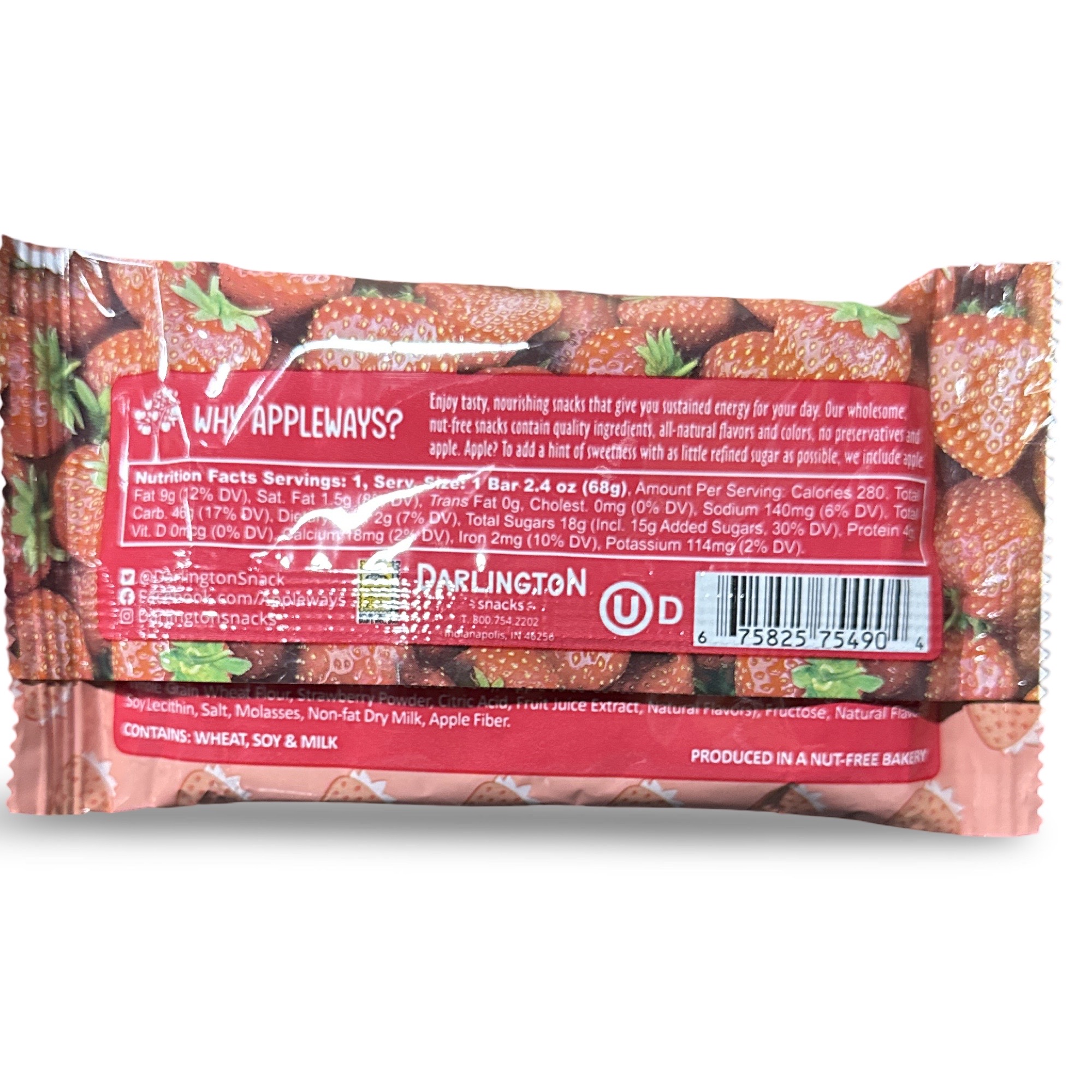 Appleways Whole Grain Strawberry Oatmeal Bar | 2.4 Oz | Pack of 12 2