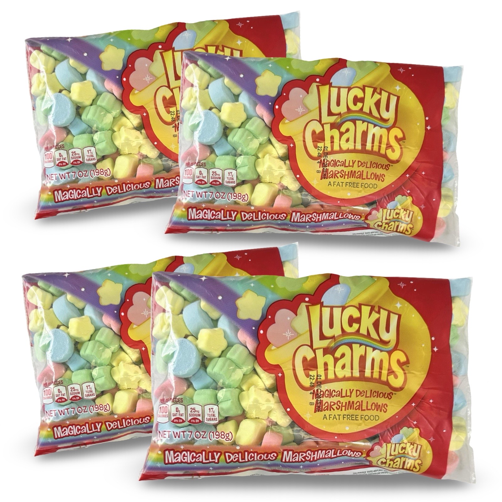 Lucky Charms Fluffy Marshmallow Snack, 4x 7 Oz. Bags