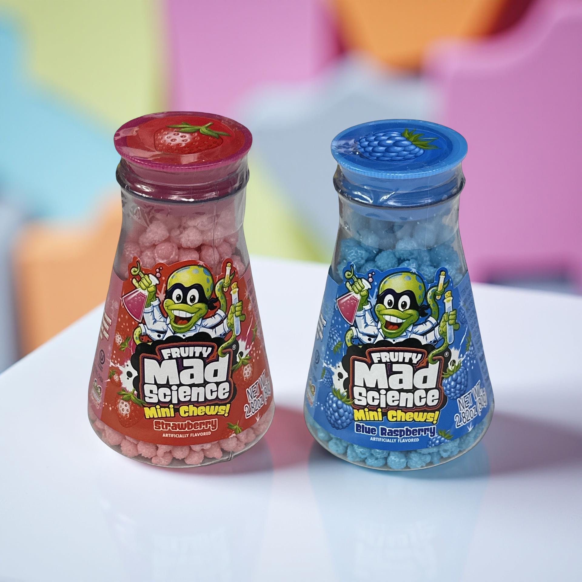 Mad Scientist Mini Nugget Candy Chews Filled Flask, Blue Raspberry and Strawberry Included 6