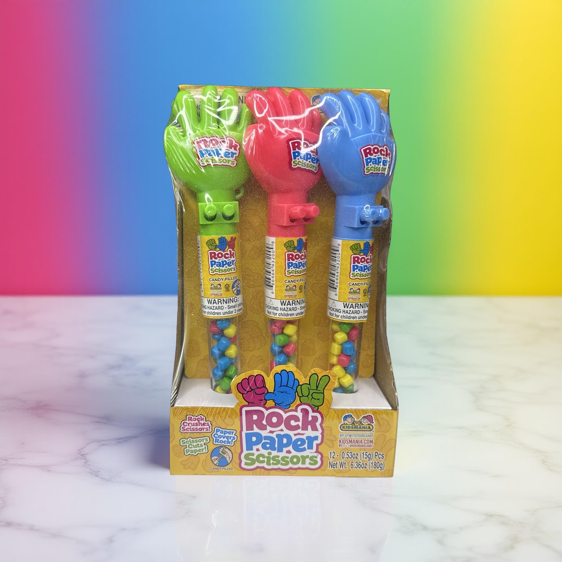 Fun Candy With Built in Toys - Candy Filled Rock, Paper Scissors, 2 Pack (Colors vary) 4