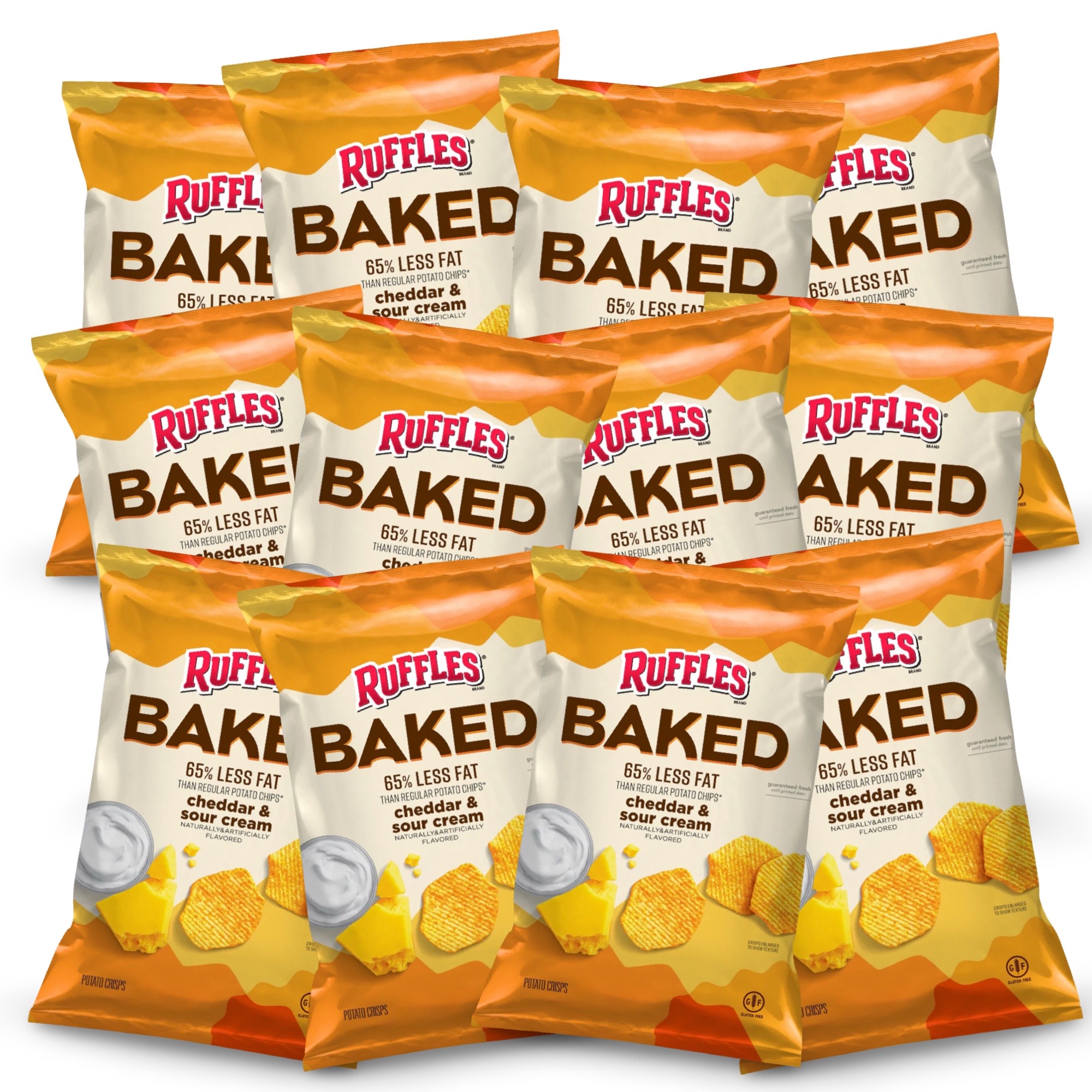 Baked Ruffles Cheddar & Sour Cream Potato Chip Crisps, .8 Oz Bag | Pack of 15