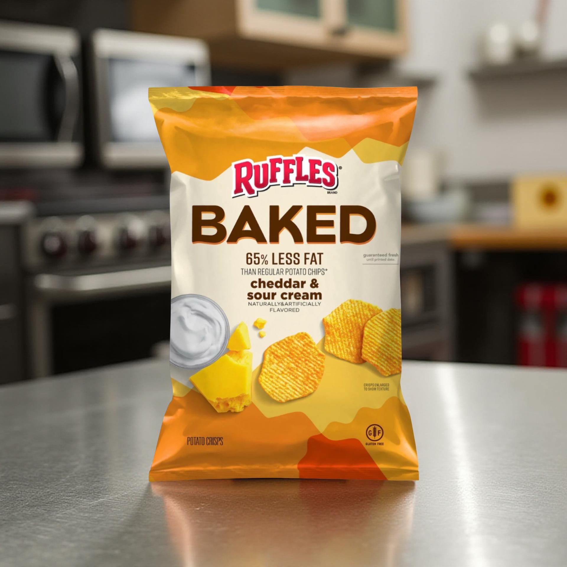Baked Ruffles Cheddar & Sour Cream Potato Chip Crisps, .8 Oz Bag | Pack of 15 3