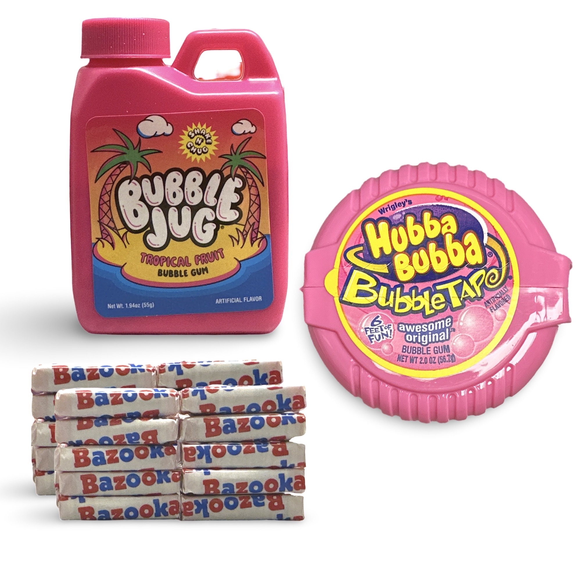 Nostalgic Bubble Gum Candy: Bazooka Bubble Gum (~19 Pieces), Bubble Tape and Bubble Jug