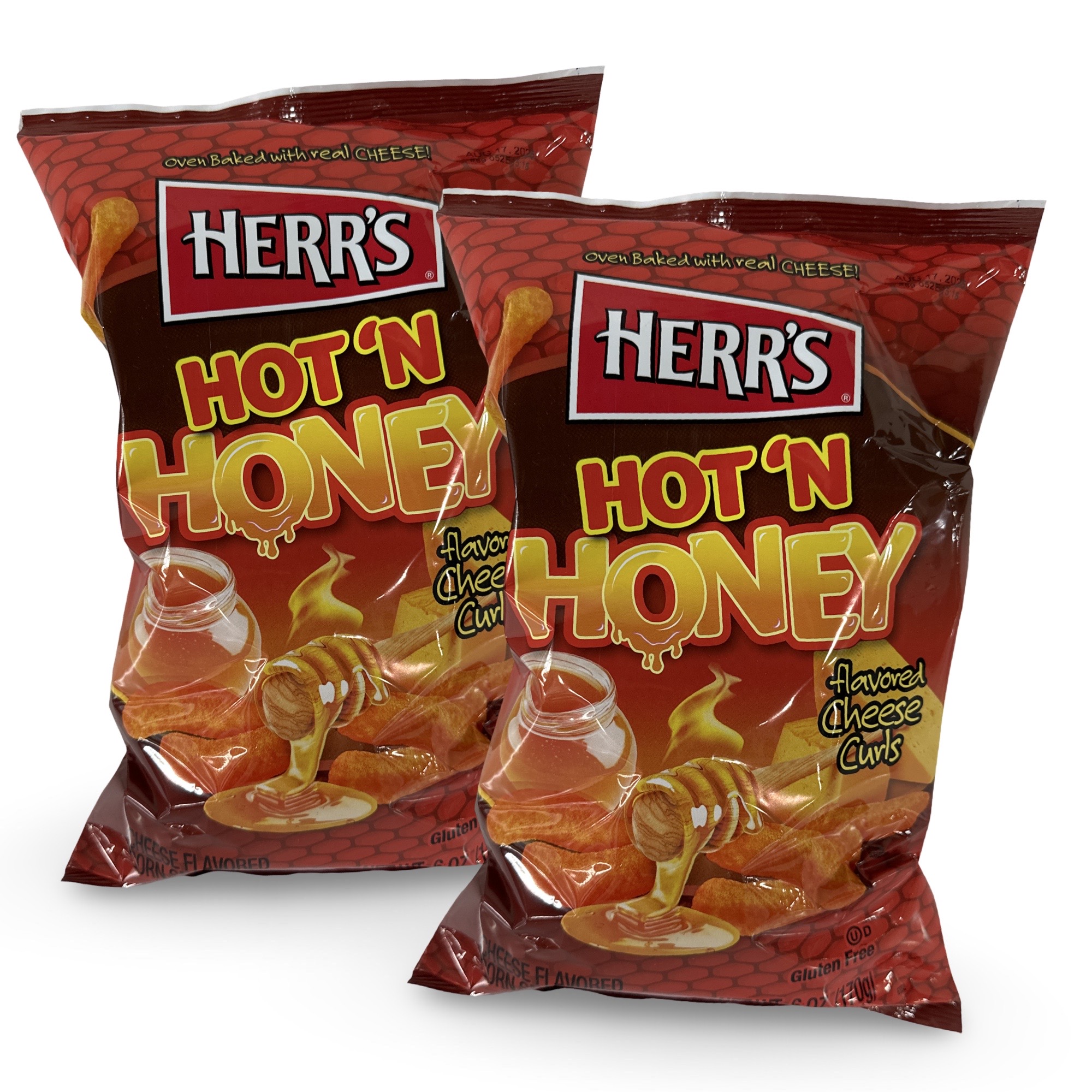 Herr's  Hot N Honey Cheese Curl Puffs, Family Size Bags, 2 Count
