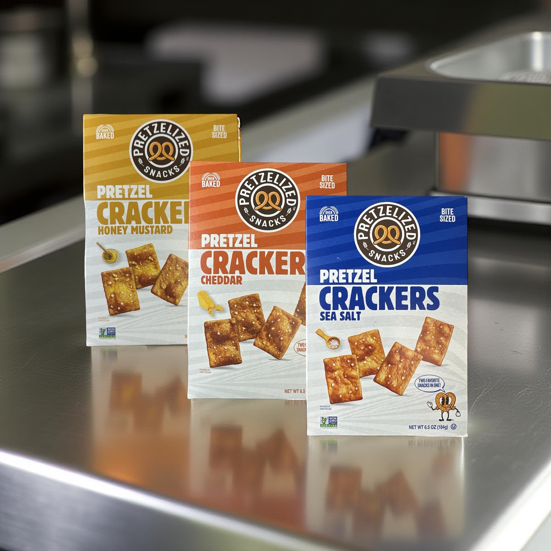 Pretzelized Cracker Chips 3 Flavor Variety Featuring Honey Mustard, Cheddar and Sea Salt 6