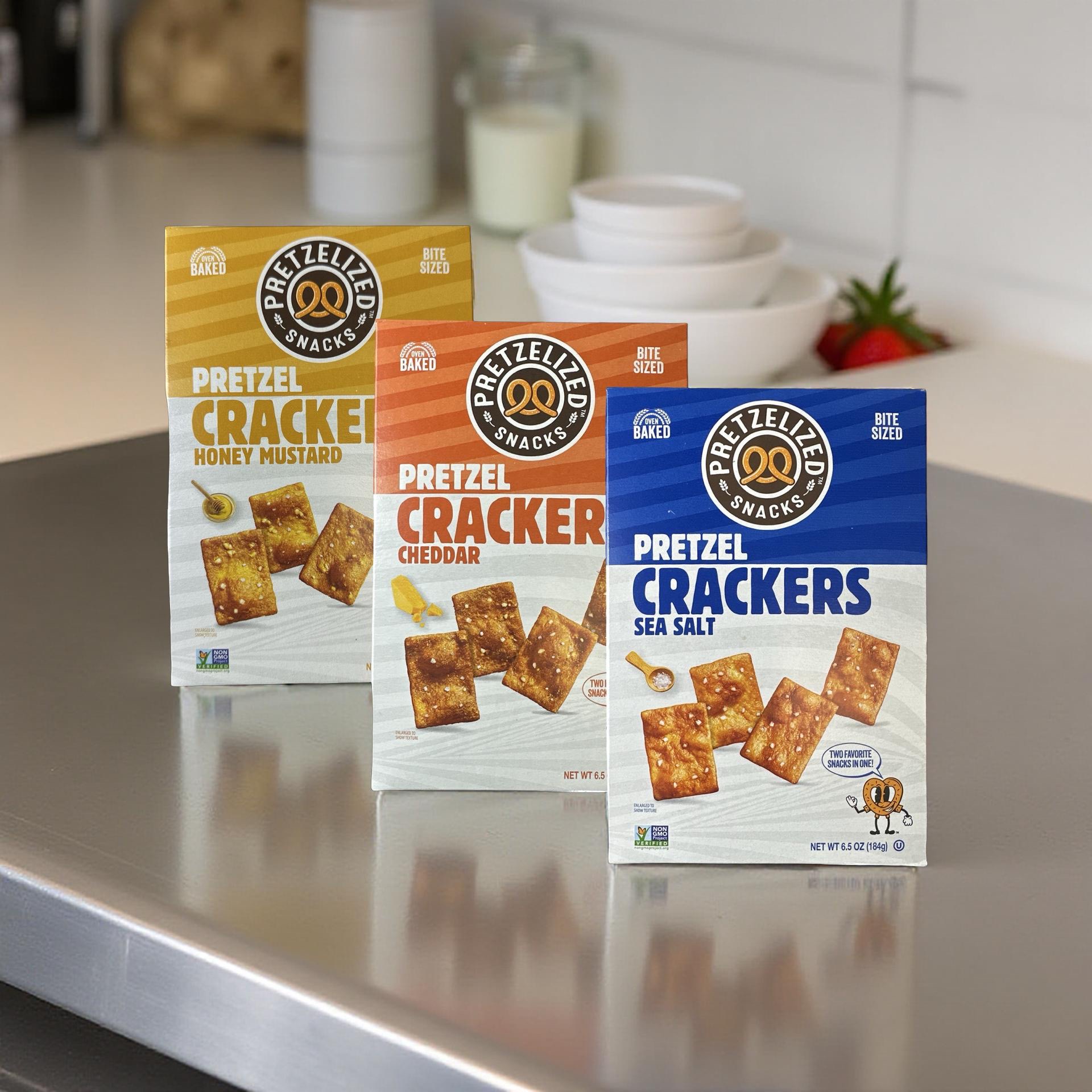 Pretzelized Cracker Chips 3 Flavor Variety Featuring Honey Mustard, Cheddar and Sea Salt 8