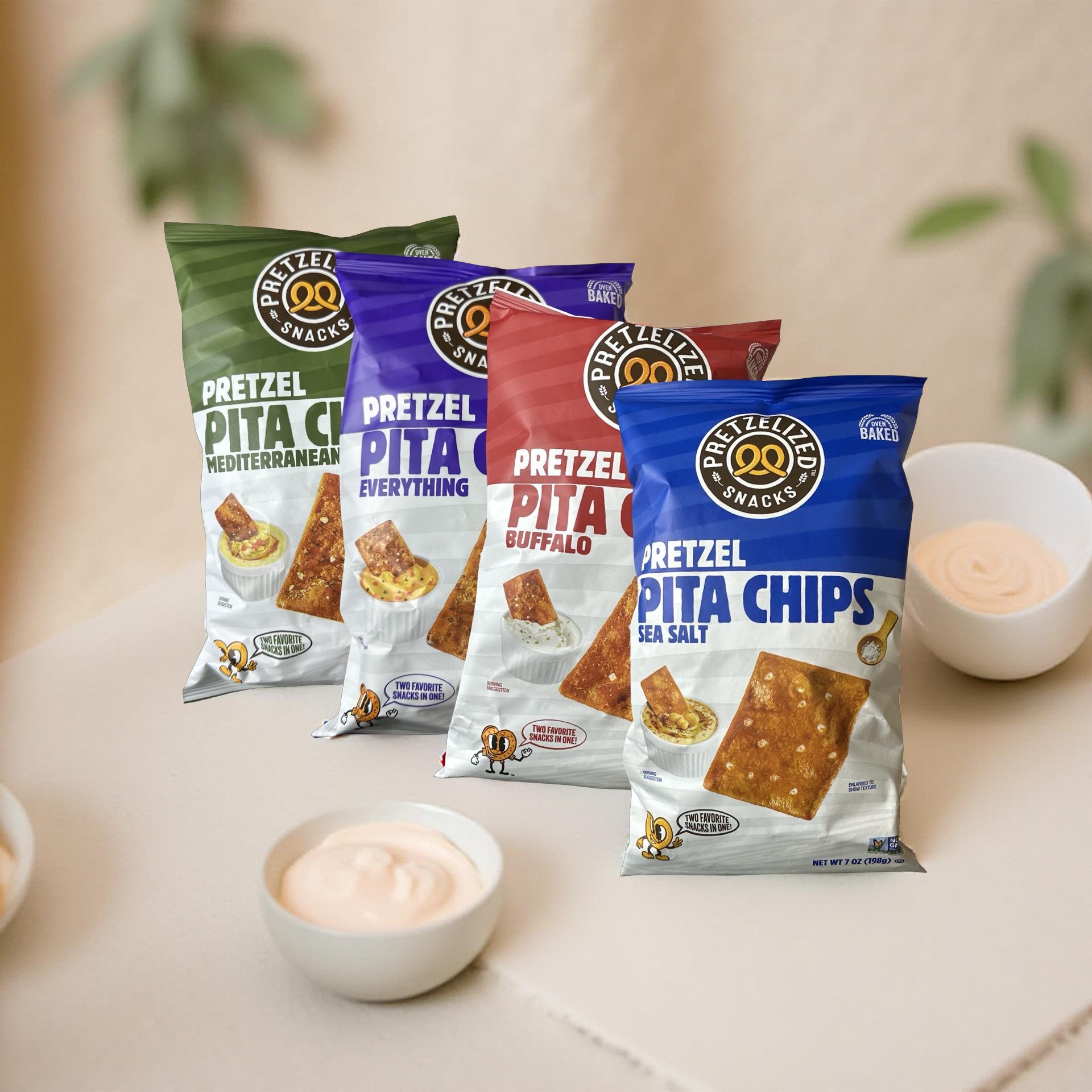 Pretzelized Pita Chips 4 Flavor Variety Featuring Sea Salt, Buffalo, Everything and Mediterranean Herb 6