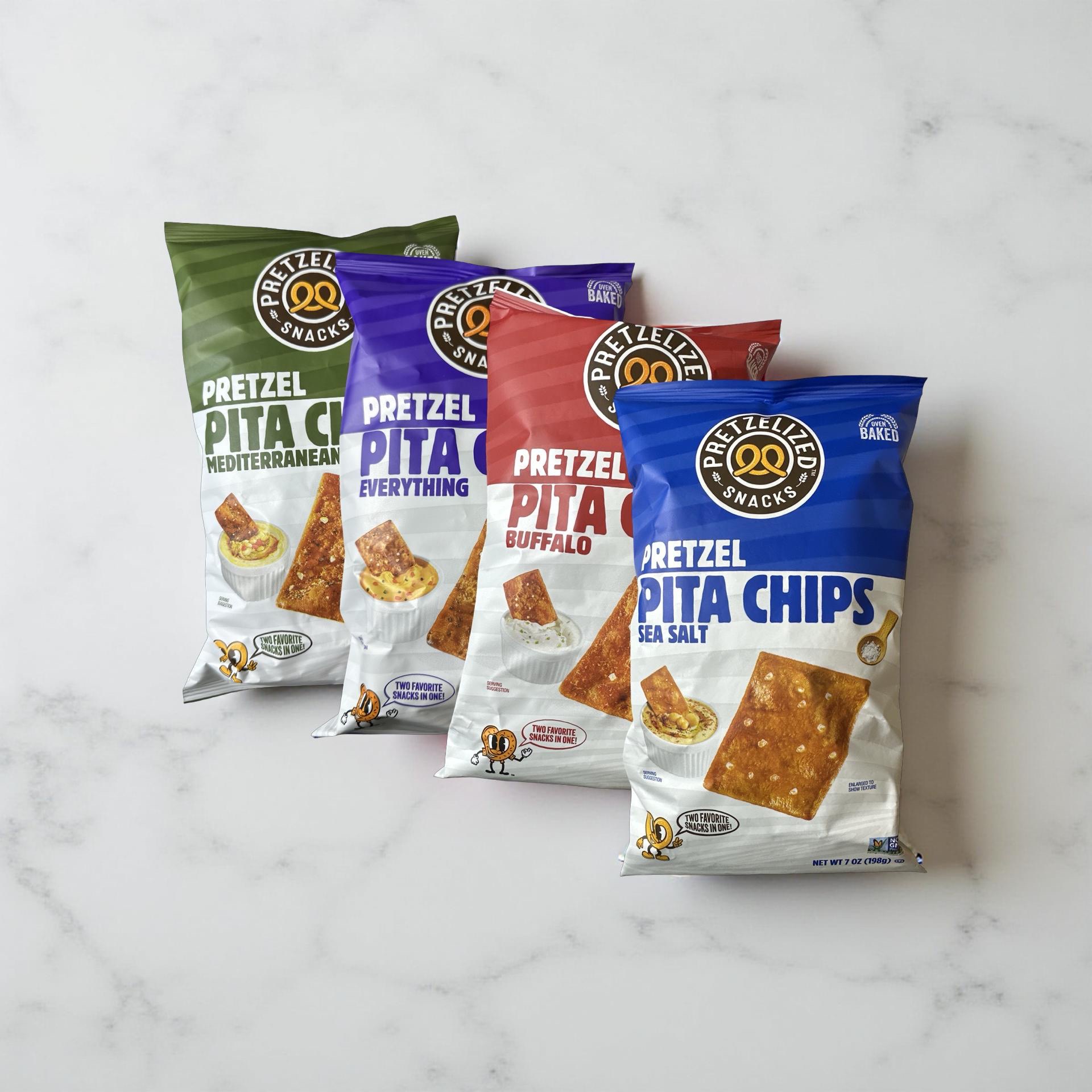 Pretzelized Pita Chips 4 Flavor Variety Featuring Sea Salt, Buffalo, Everything and Mediterranean Herb 7