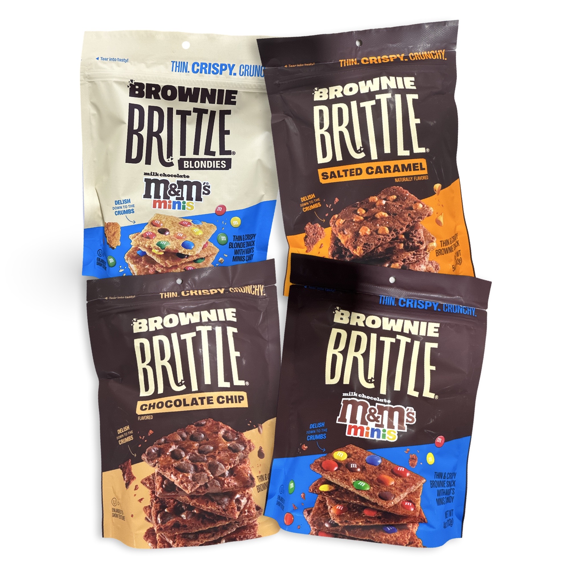 Brownie Brittle Variety Pack. 4 Flavors: Chocolate Chip, Blondie M&M, Salted Caramel and M&M