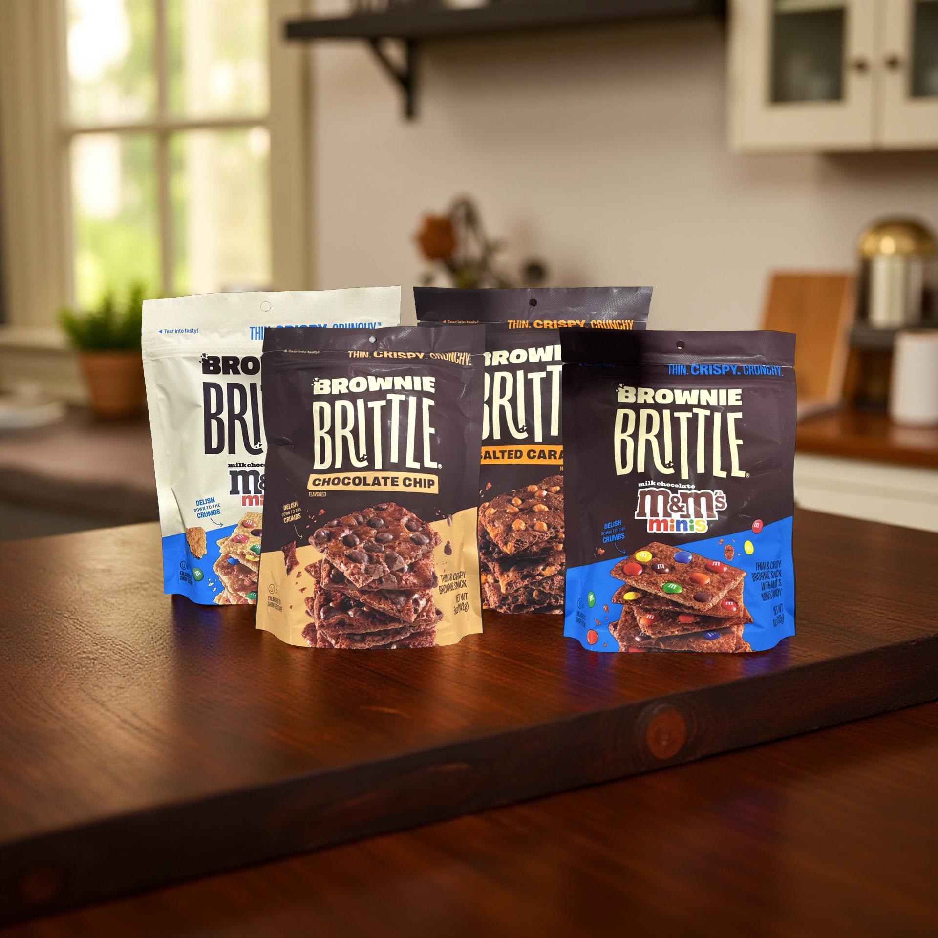 Brownie Brittle Variety Pack. 4 Flavors: Chocolate Chip, Blondie M&M, Salted Caramel and M&M 4