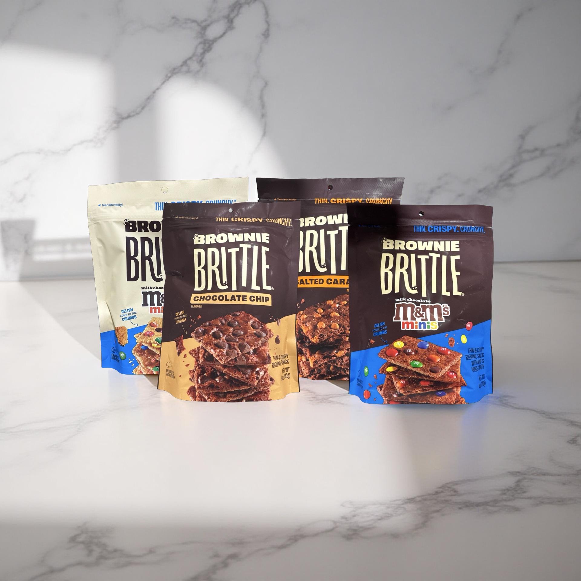 Brownie Brittle Variety Pack. 4 Flavors: Chocolate Chip, Blondie M&M, Salted Caramel and M&M 5